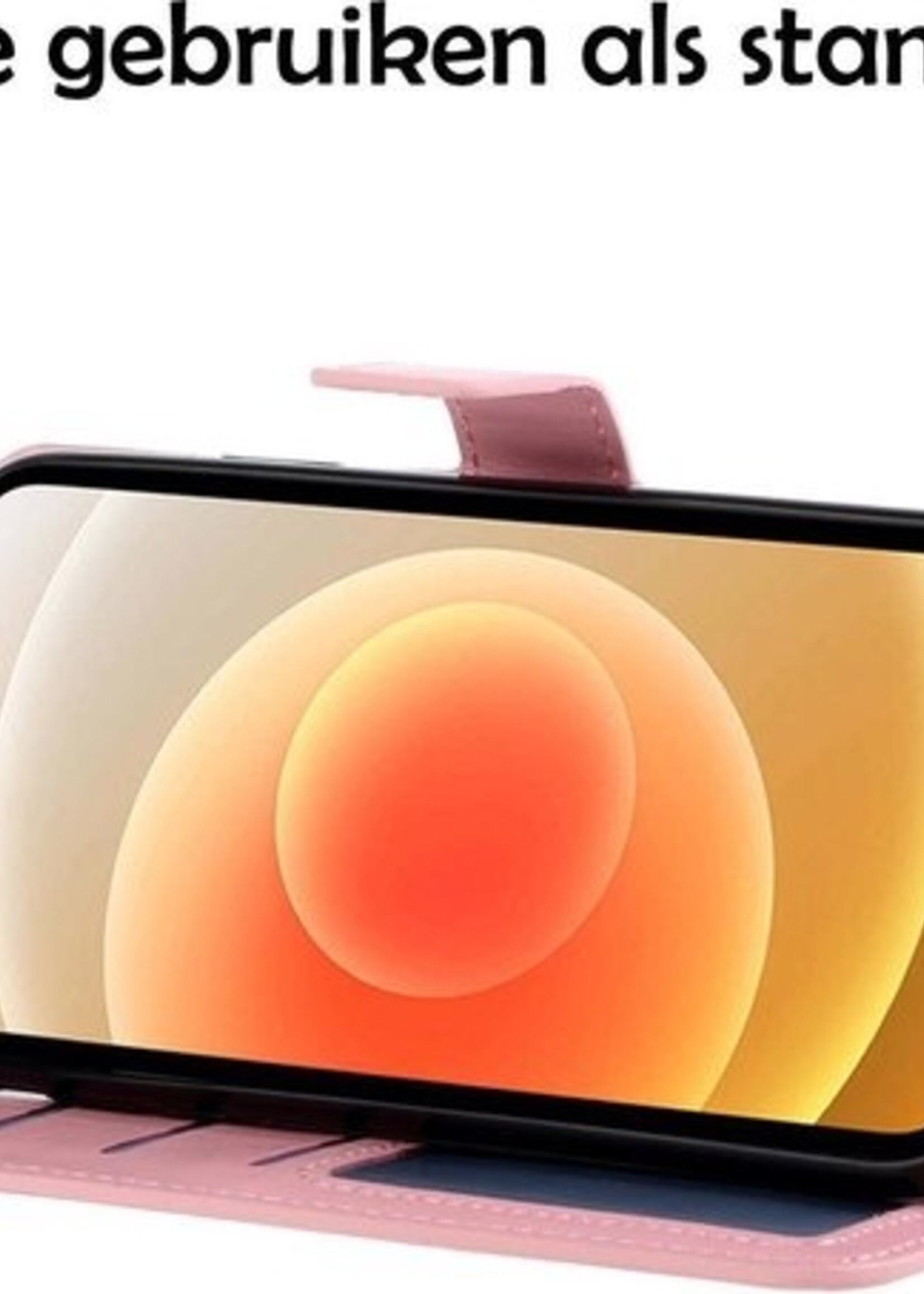 BTH Hoesje Geschikt voor iPhone 12 Pro Max Hoesje Book Case Hoes Portemonnee Cover Walletcase Met 2x Screenprotector - Hoes Geschikt voor iPhone 12 Pro Max Hoes Bookcase Hoesje - Lichtroze