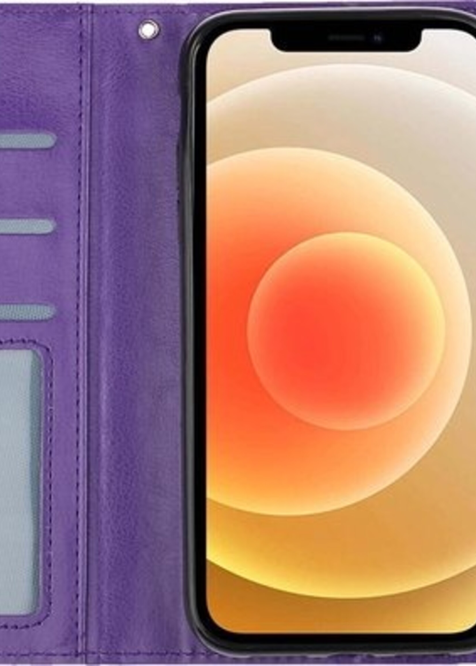 BTH Hoesje Geschikt voor iPhone 12 Pro Max Hoesje Book Case Hoes Portemonnee Cover Walletcase Met 2x Screenprotector - Hoes Geschikt voor iPhone 12 Pro Max Hoes Bookcase Hoesje - Paars