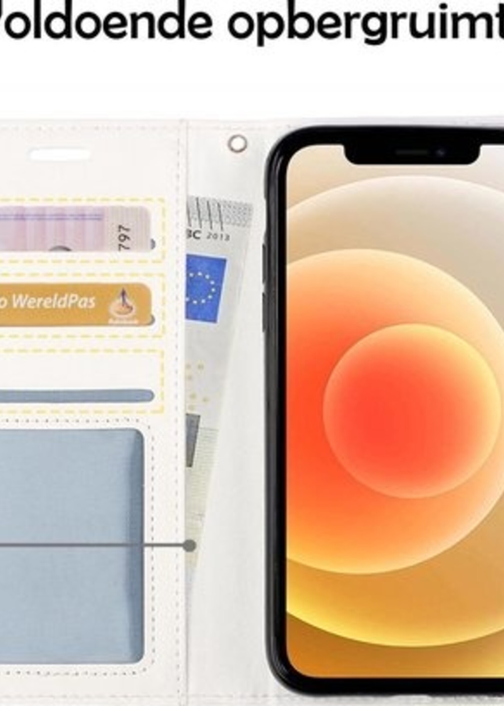 BTH Hoesje Geschikt voor iPhone 12 Pro Max Hoesje Book Case Hoes Portemonnee Cover Walletcase Met 2x Screenprotector - Hoes Geschikt voor iPhone 12 Pro Max Hoes Bookcase Hoesje - Wit