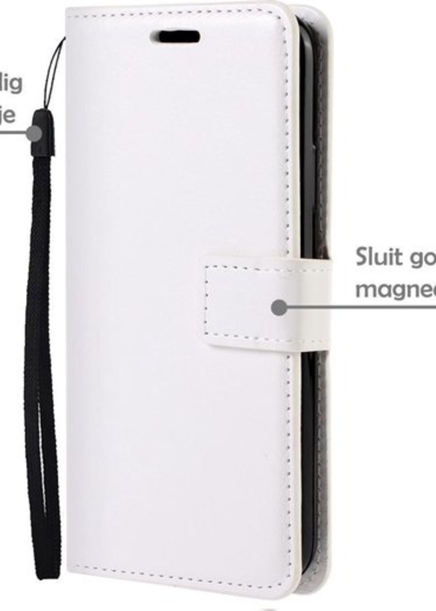 BTH Hoesje Geschikt voor iPhone 12 Pro Max Hoesje Book Case Hoes Portemonnee Cover Walletcase Met 2x Screenprotector - Hoes Geschikt voor iPhone 12 Pro Max Hoes Bookcase Hoesje - Wit