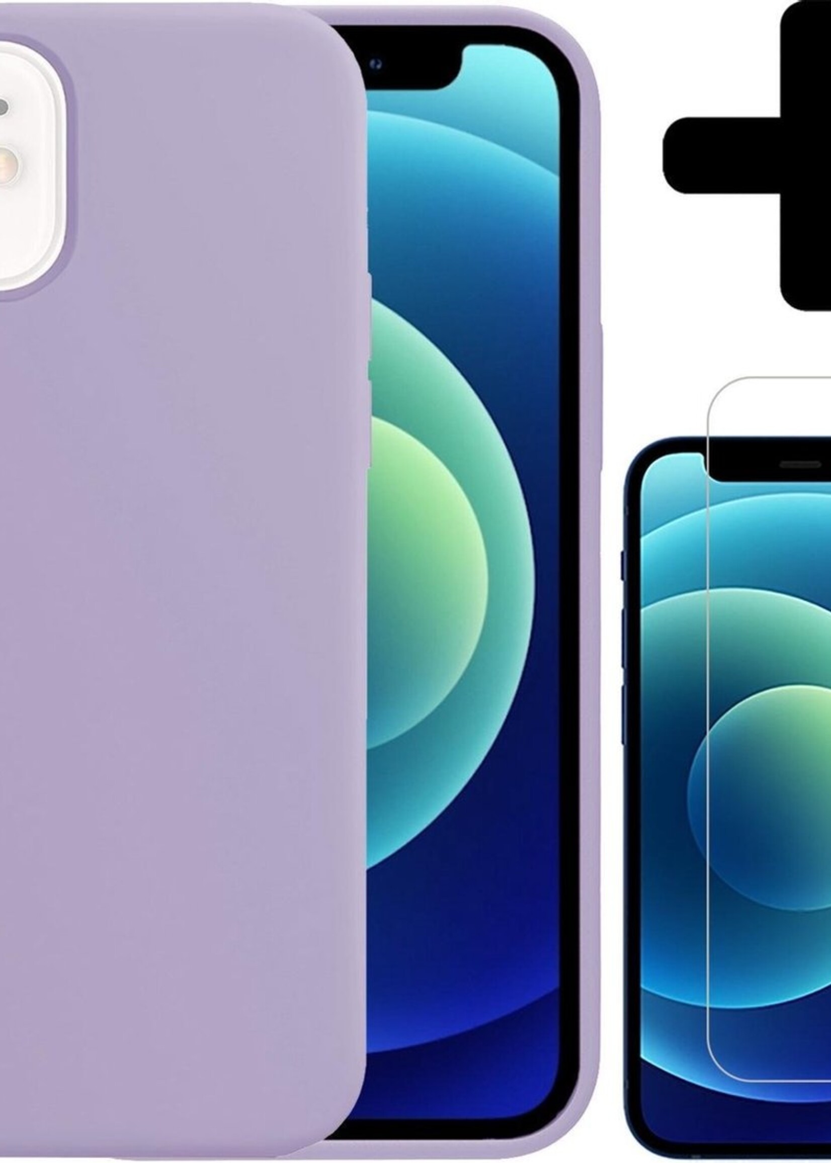 BTH Hoesje Geschikt voor iPhone 12 Mini Hoesje Siliconen Case Hoes Met Screenprotector - Hoes Geschikt voor iPhone 12 Mini Hoes Cover Case - Lila