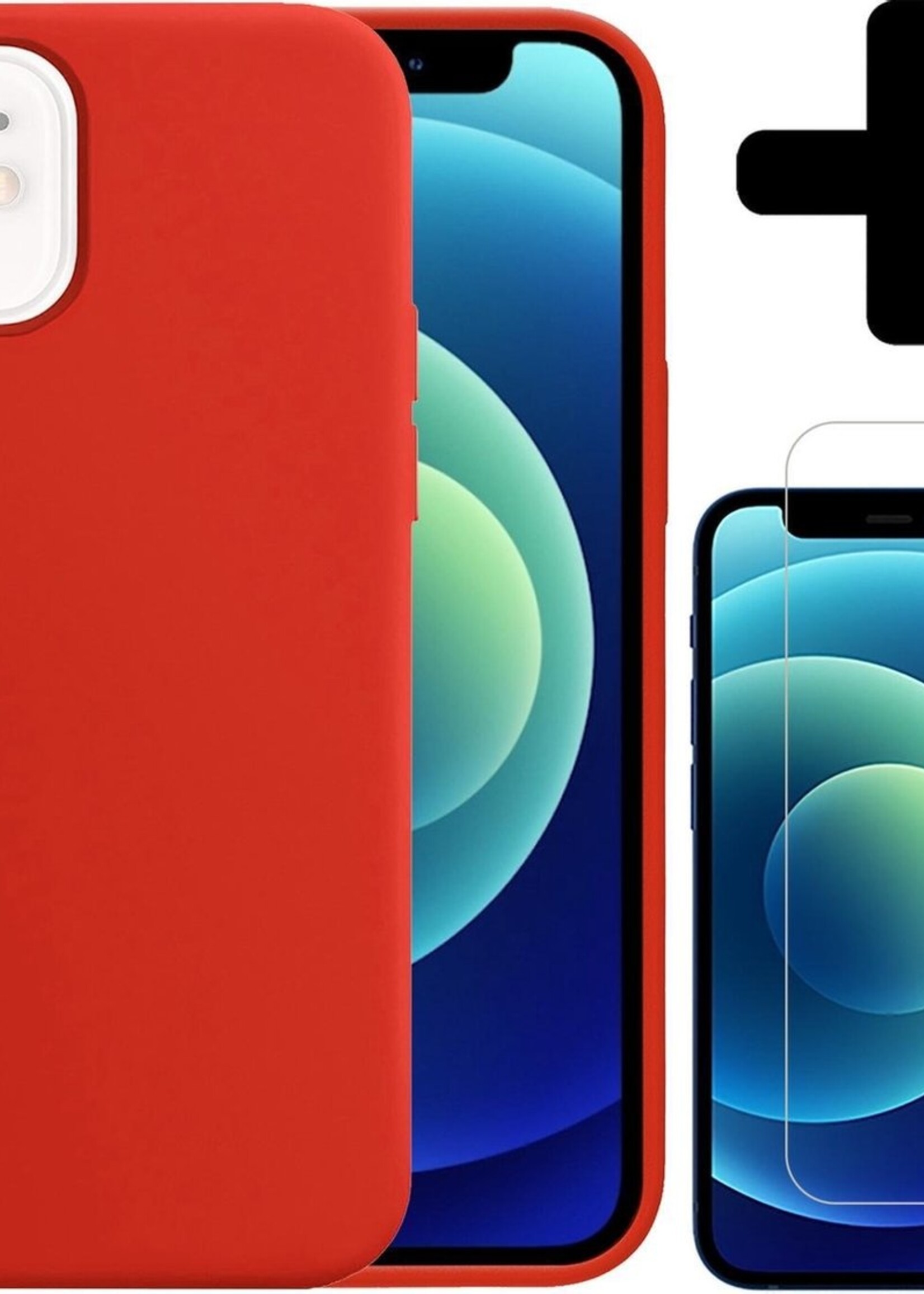 BTH Hoesje Geschikt voor iPhone 12 Mini Hoesje Siliconen Case Hoes Met Screenprotector - Hoes Geschikt voor iPhone 12 Mini Hoes Cover Case - Rood