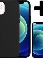 BTH BTH iPhone 12 Mini Hoesje Siliconen Zwart En Screenprotector met dichte notch
