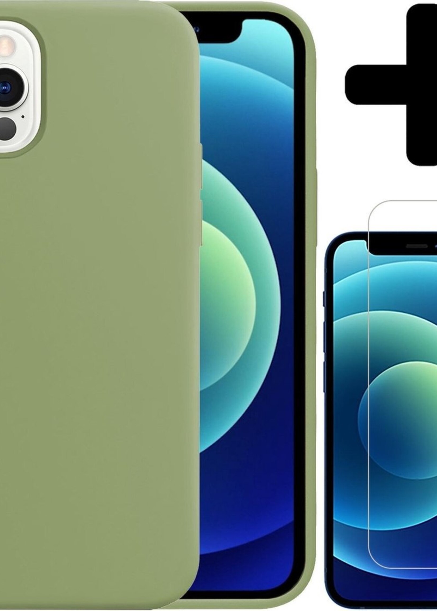 BTH Hoesje Geschikt voor iPhone 12 Pro Max Hoesje Siliconen Case Hoes Met Screenprotector - Hoes Geschikt voor iPhone 12 Pro Max Hoes Cover Case - Groen