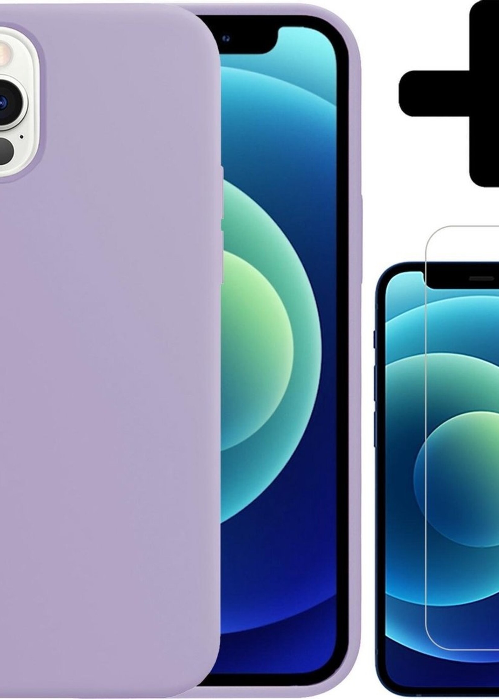 BTH Hoesje Geschikt voor iPhone 12 Pro Max Hoesje Siliconen Case Hoes Met Screenprotector - Hoes Geschikt voor iPhone 12 Pro Max Hoes Cover Case - Lila