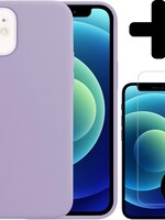 BTH BTH iPhone 12 Mini Hoesje Siliconen Lila En 2x Screenprotector met dichte notch