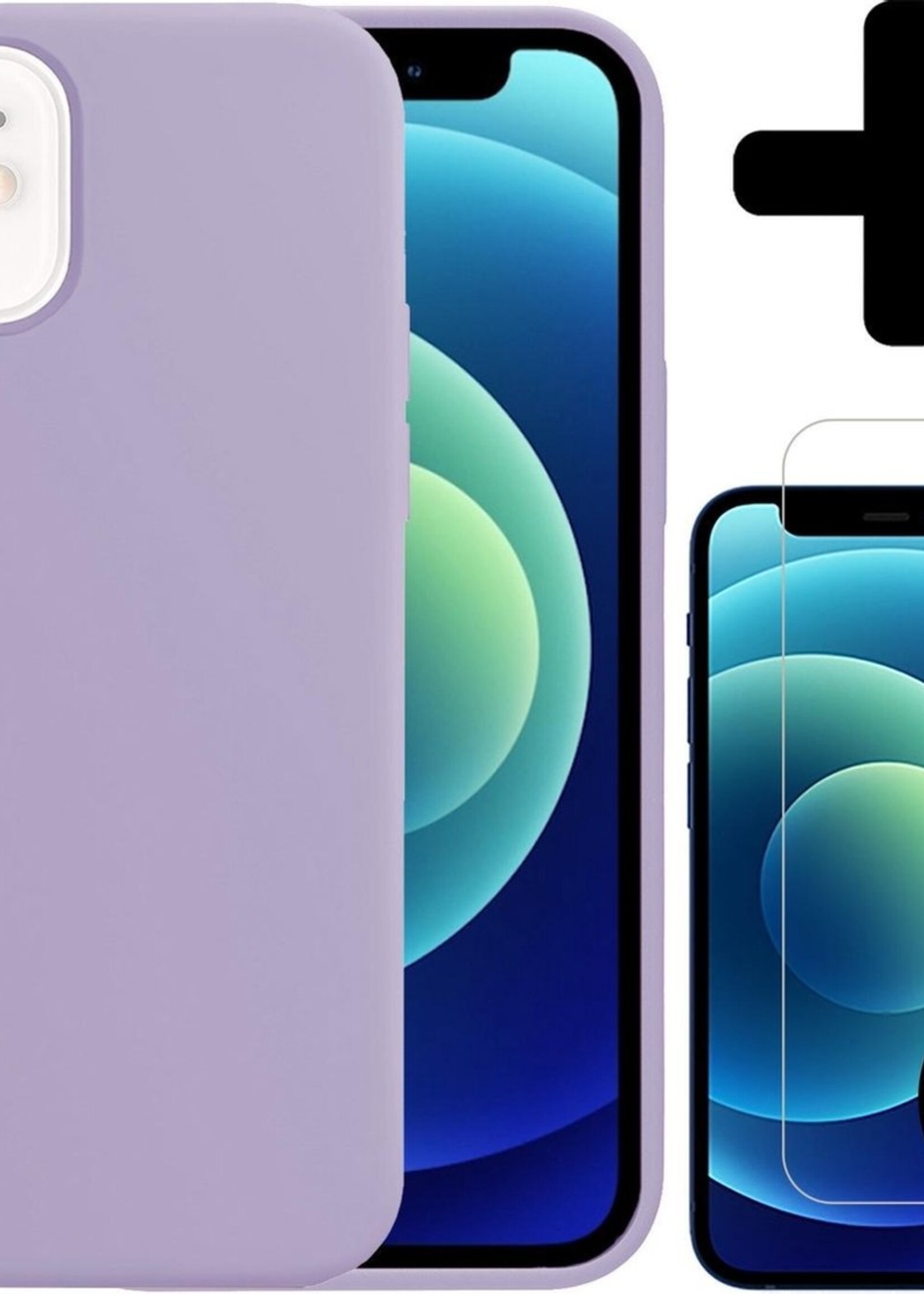 BTH Hoesje Geschikt voor iPhone 12 Mini Hoesje Siliconen Case Hoes Met 2x Screenprotector - Hoes Geschikt voor iPhone 12 Mini Hoes Cover Case - Lila