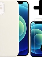 BTH BTH iPhone 12 Mini Hoesje Siliconen Wit En 2x Screenprotector met dichte notch