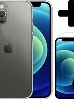BTH BTH iPhone 12 Pro Max Hoesje Siliconen Transparant En 2x Screenprotector met dichte notch