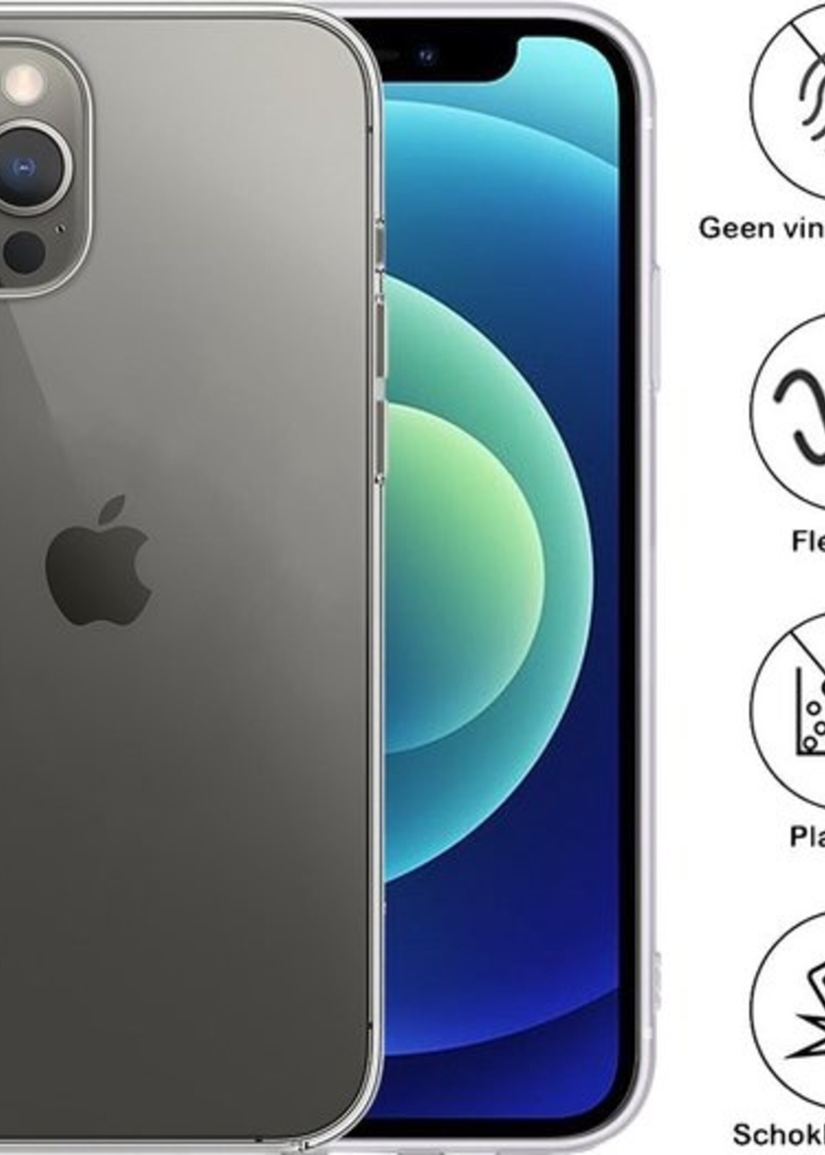 BTH Hoesje Geschikt voor iPhone 12 Pro Max Hoesje Siliconen Case Hoes Met 2x Screenprotector - Hoes Geschikt voor iPhone 12 Pro Max Hoes Cover Case - Transparant