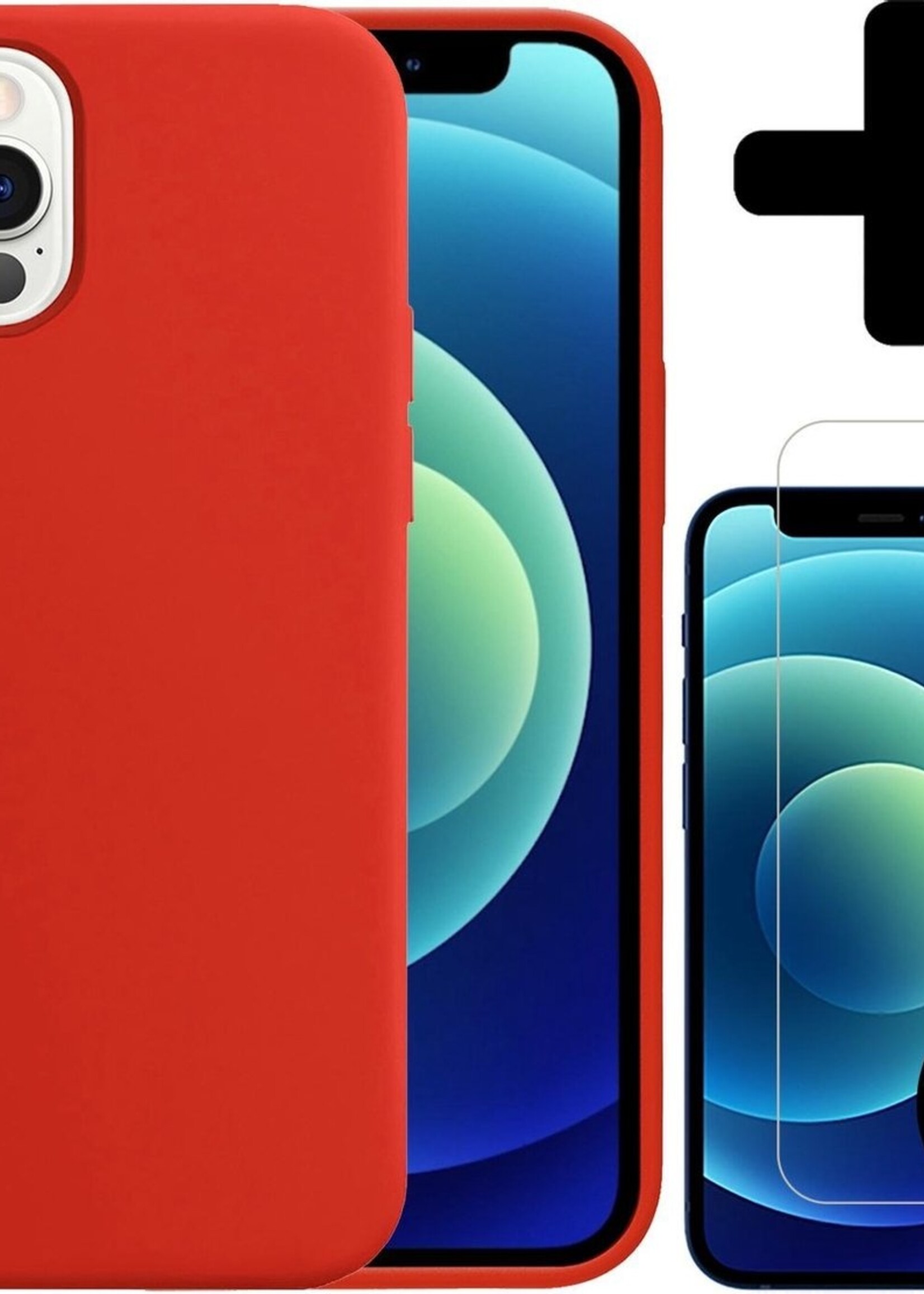 BTH Hoesje Geschikt voor iPhone 12 Pro Max Hoesje Siliconen Case Hoes Met 2x Screenprotector - Hoes Geschikt voor iPhone 12 Pro Max Hoes Cover Case - Rood