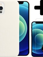 BTH BTH iPhone 12 Pro Max Hoesje Siliconen Wit En 2x Screenprotector met dichte notch