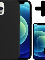 BTH BTH iPhone 12 Pro Max Hoesje Siliconen Zwart En 2x Screenprotector met dichte notch