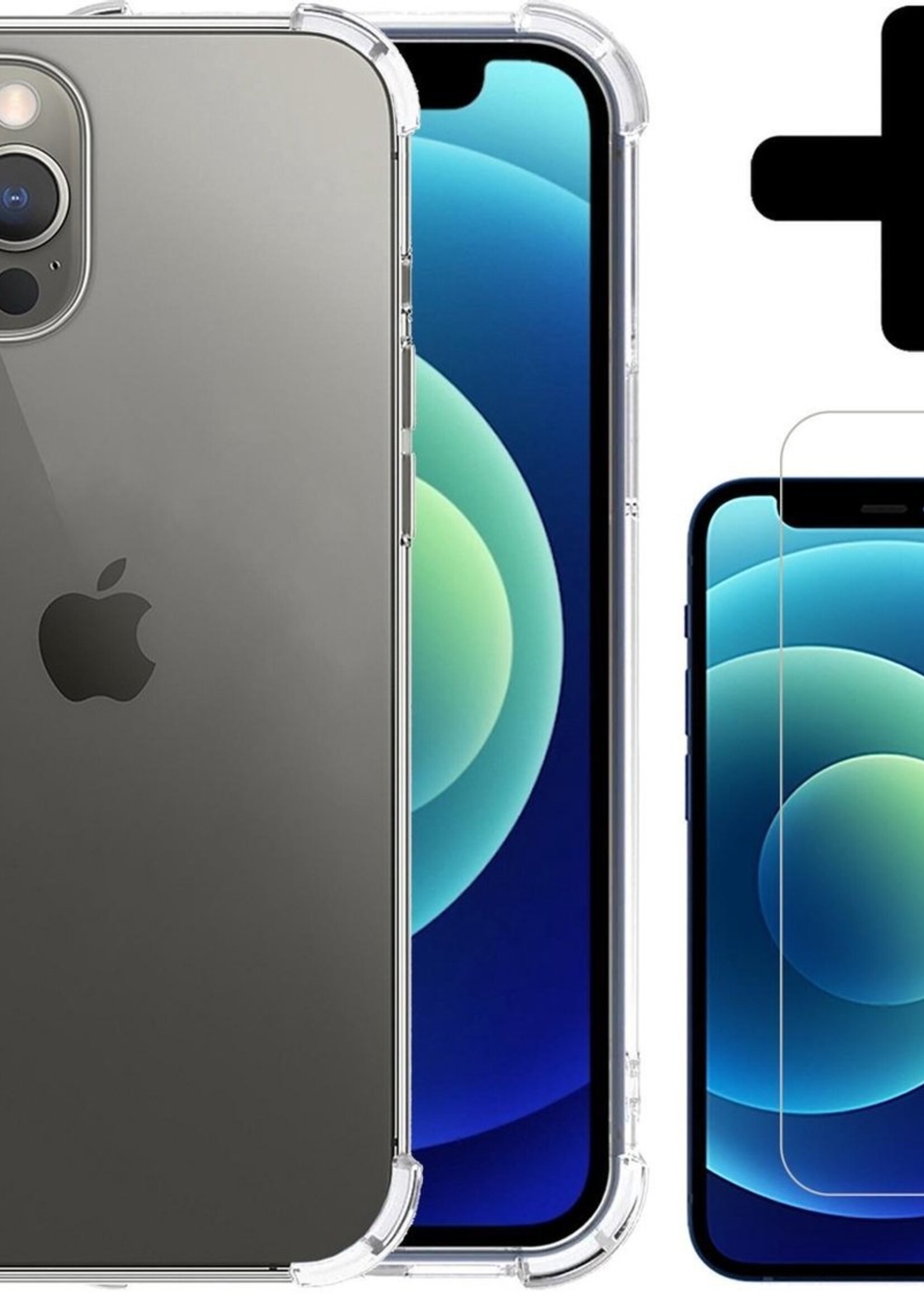 BTH Hoesje Geschikt voor iPhone 12 Pro Max Hoesje Siliconen Shock Proof Case Hoes Met Screenprotector - Hoes Geschikt voor iPhone 12 Pro Max Hoes Cover Case Shockproof - Transparant