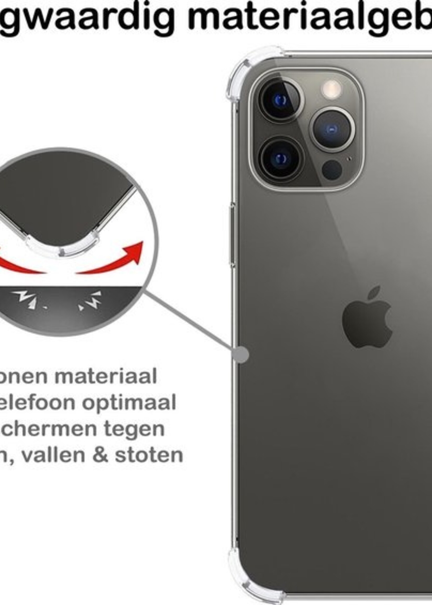 BTH Hoesje Geschikt voor iPhone 12 Pro Max Hoesje Siliconen Shock Proof Case Hoes Met Screenprotector - Hoes Geschikt voor iPhone 12 Pro Max Hoes Cover Case Shockproof - Transparant