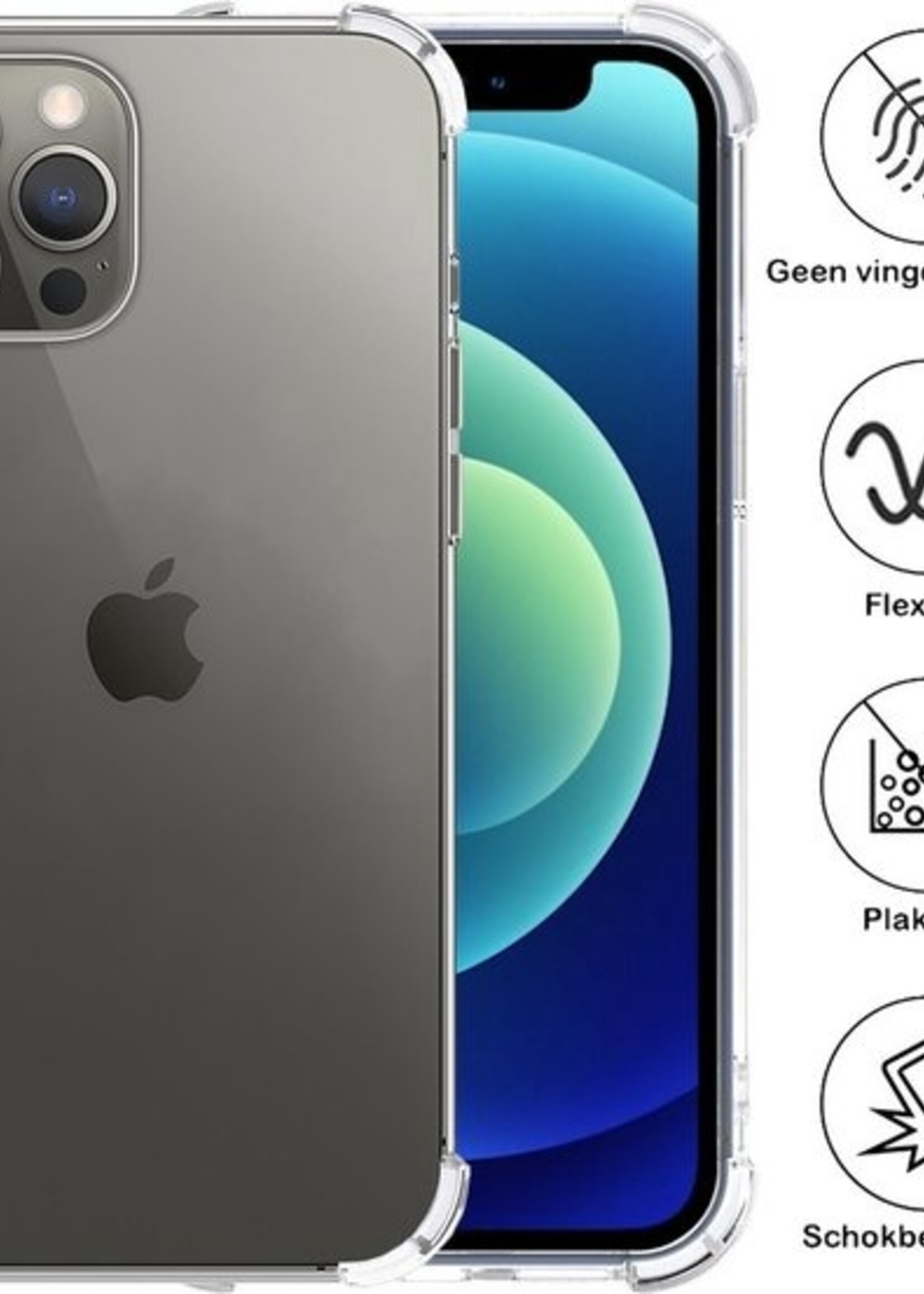 BTH Hoesje Geschikt voor iPhone 12 Pro Max Hoesje Siliconen Shock Proof Case Hoes Met Screenprotector - Hoes Geschikt voor iPhone 12 Pro Max Hoes Cover Case Shockproof - Transparant
