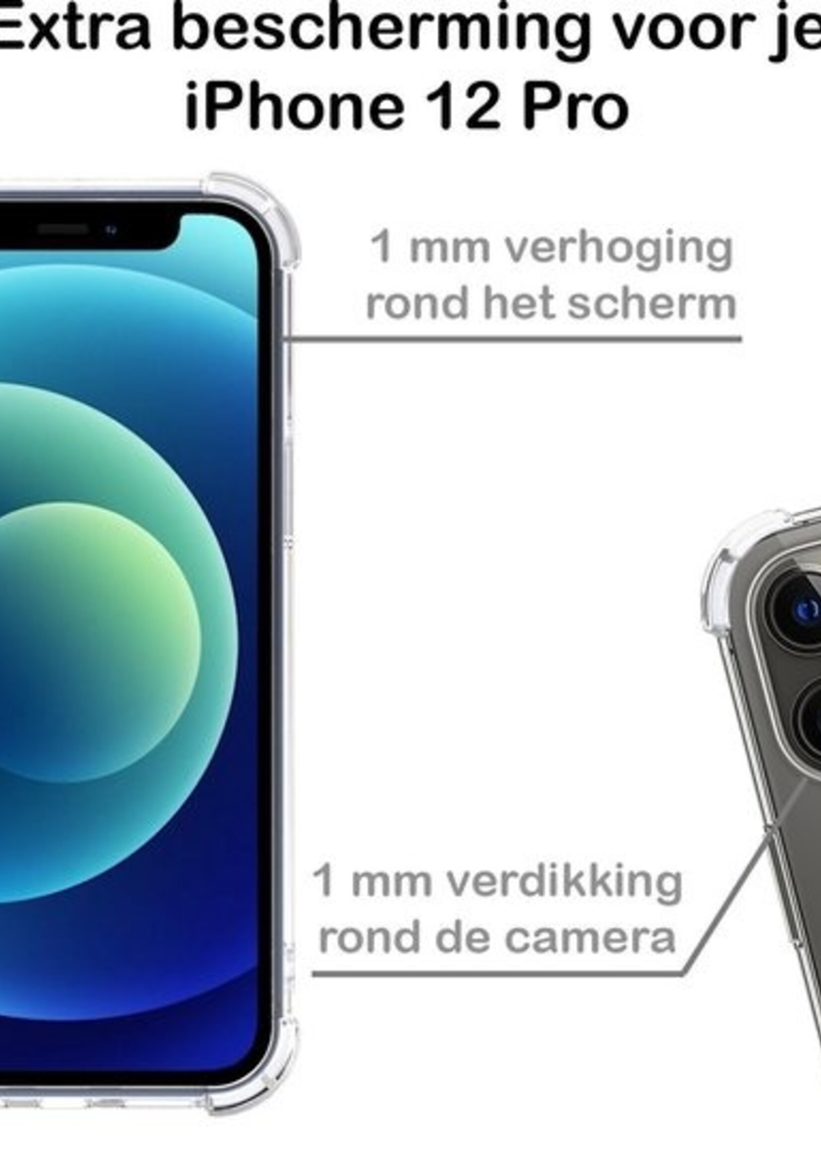 BTH Hoesje Geschikt voor iPhone 12 Pro Max Hoesje Siliconen Shock Proof Case Hoes Met Screenprotector - Hoes Geschikt voor iPhone 12 Pro Max Hoes Cover Case Shockproof - Transparant