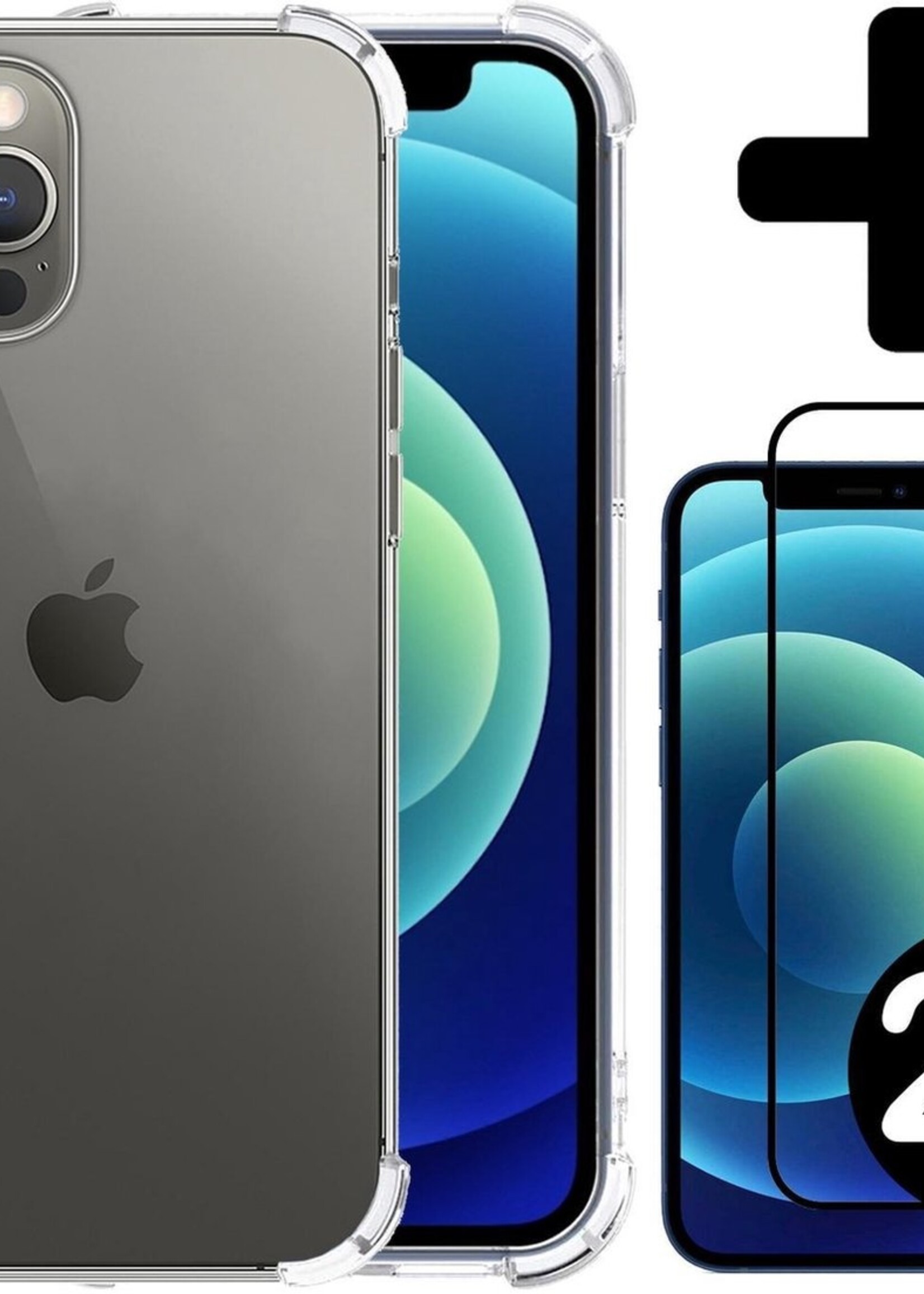 BTH Hoesje Geschikt voor iPhone 12 Pro Max Hoesje Siliconen Shock Proof Case Hoes Met 2x Screenprotector - Hoes Geschikt voor iPhone 12 Pro Max Hoes Cover Case Shockproof - Transparant