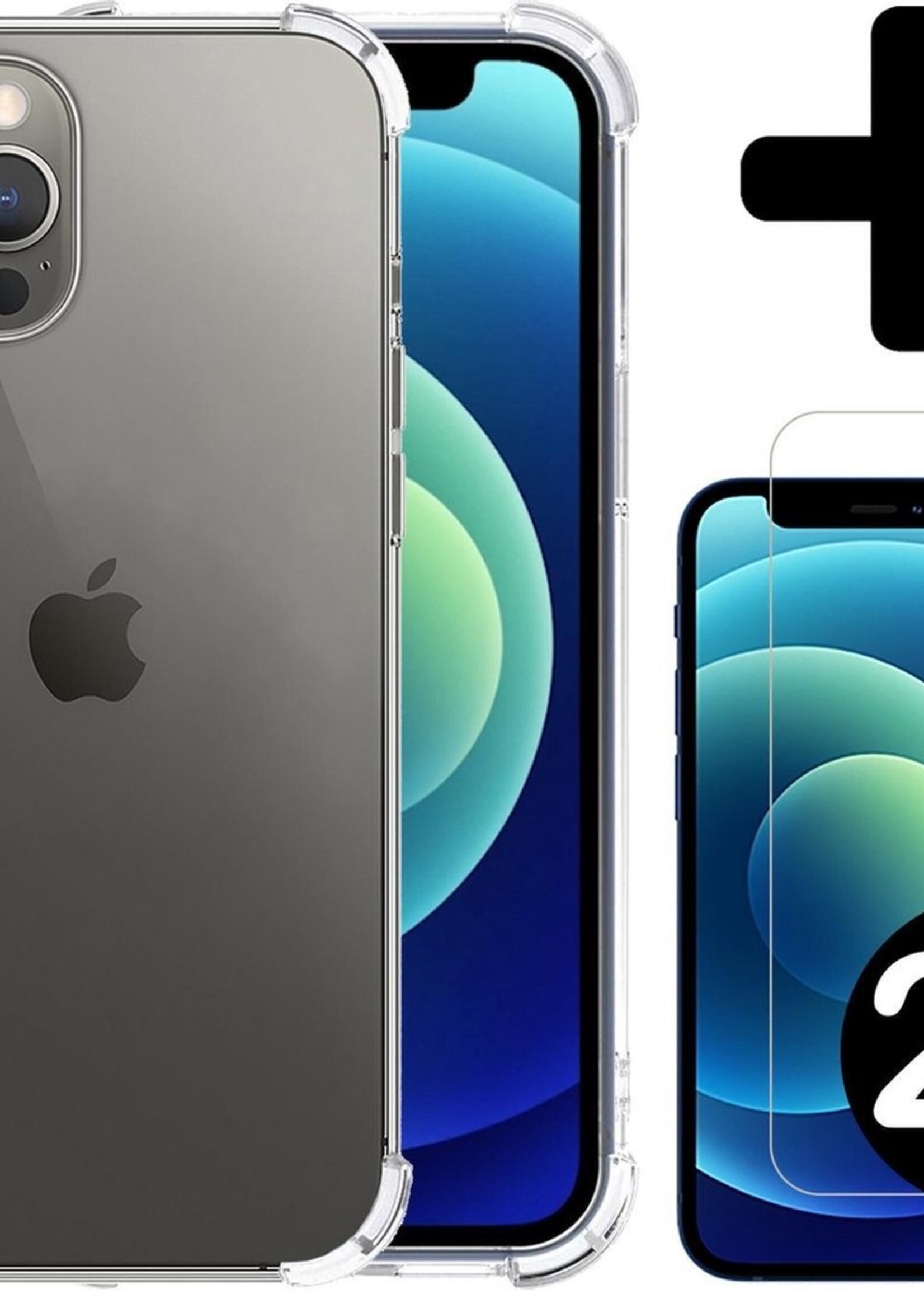 BTH Hoesje Geschikt voor iPhone 12 Pro Max Hoesje Siliconen Shock Proof Case Hoes Met 2x Screenprotector - Hoes Geschikt voor iPhone 12 Pro Max Hoes Cover Case Shockproof - Transparant