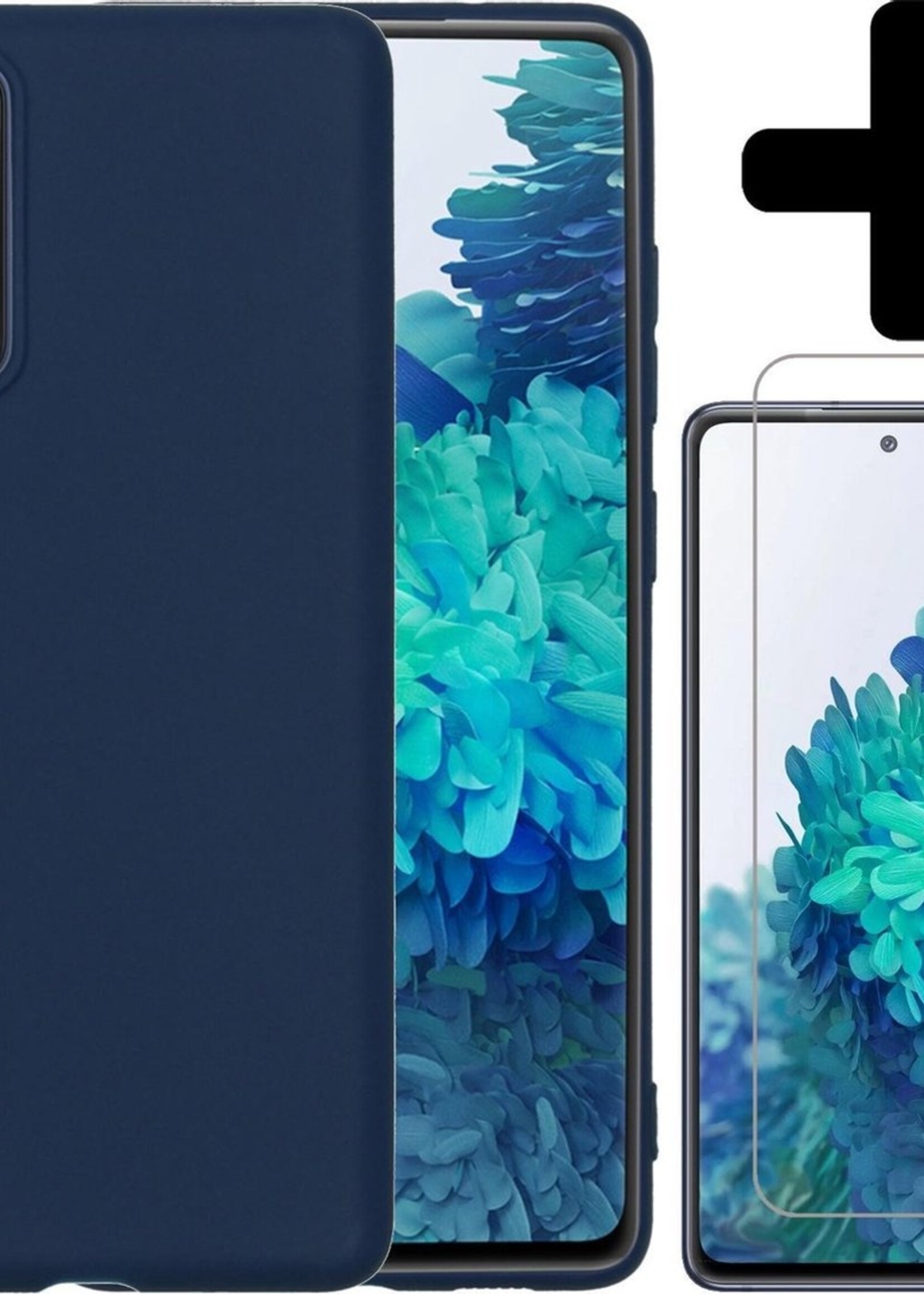 BTH Hoesje Geschikt voor Samsung S20 FE Hoesje Siliconen Case Hoes Met Screenprotector - Hoes Geschikt voor Samsung Galaxy S20 FE Hoes Cover Case - Donkerblauw