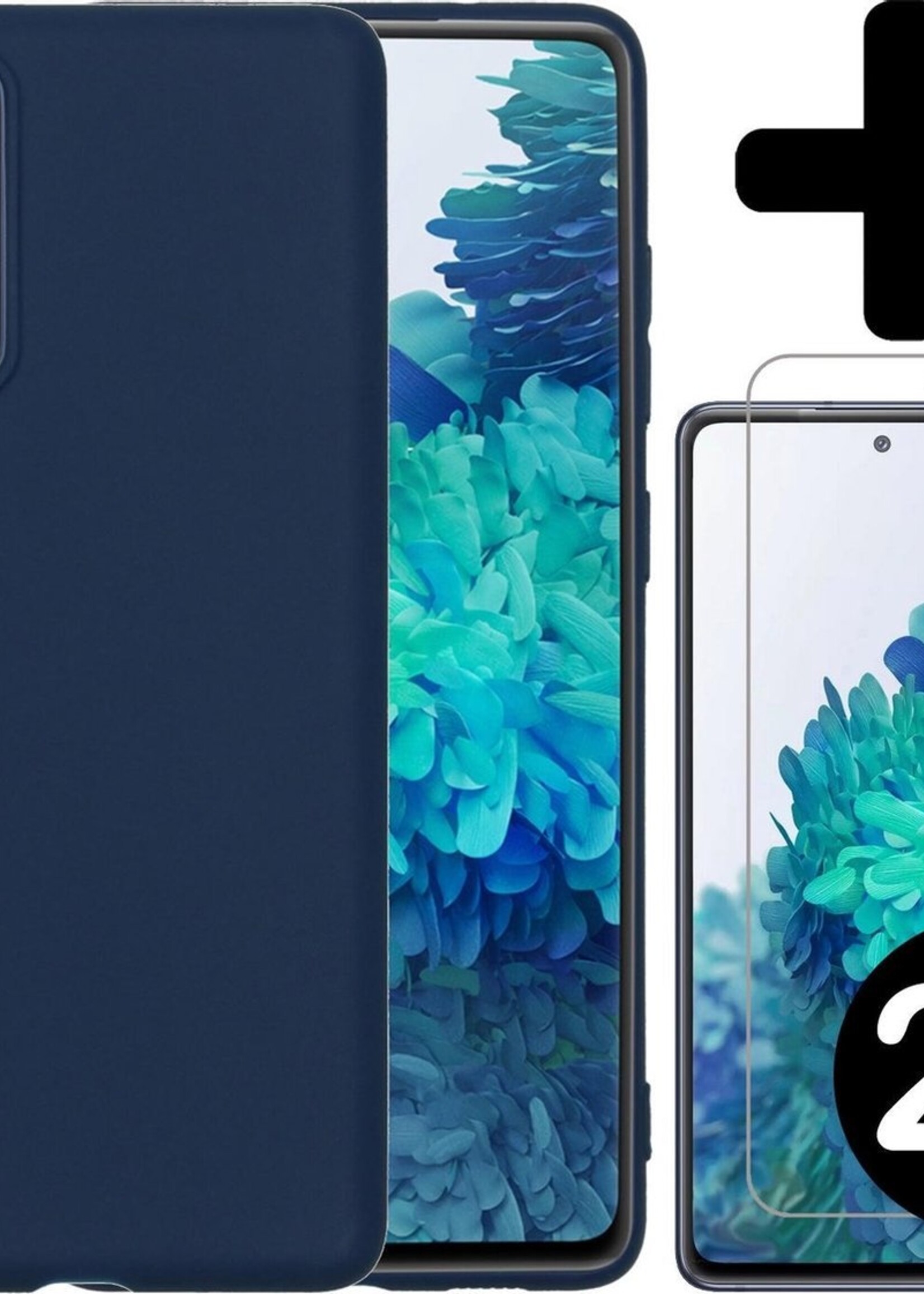 BTH Hoesje Geschikt voor Samsung S20 FE Hoesje Siliconen Case Hoes Met 2x Screenprotector - Hoes Geschikt voor Samsung Galaxy S20 FE Hoes Cover Case - Donkerblauw