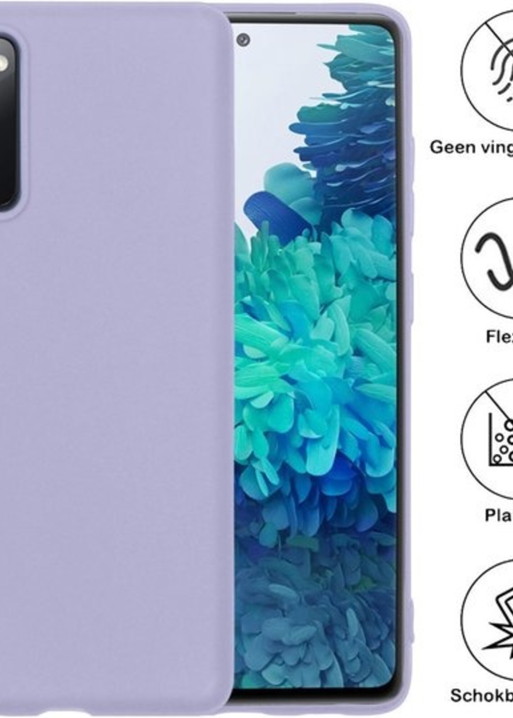 BTH Hoesje Geschikt voor Samsung S20 FE Hoesje Siliconen Case Hoes Met 2x Screenprotector - Hoes Geschikt voor Samsung Galaxy S20 FE Hoes Cover Case - Lila