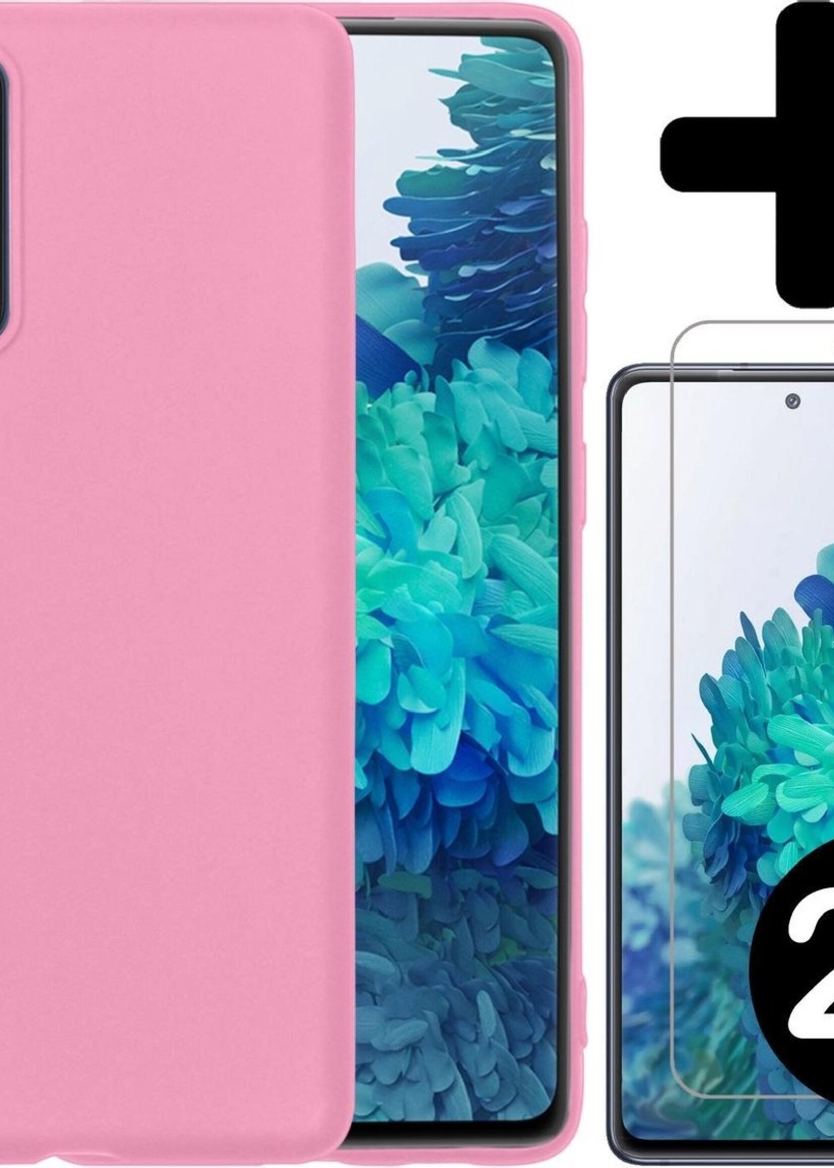 BTH Hoesje Geschikt voor Samsung S20 FE Hoesje Siliconen Case Hoes Met 2x Screenprotector - Hoes Geschikt voor Samsung Galaxy S20 FE Hoes Cover Case - Lichtroze