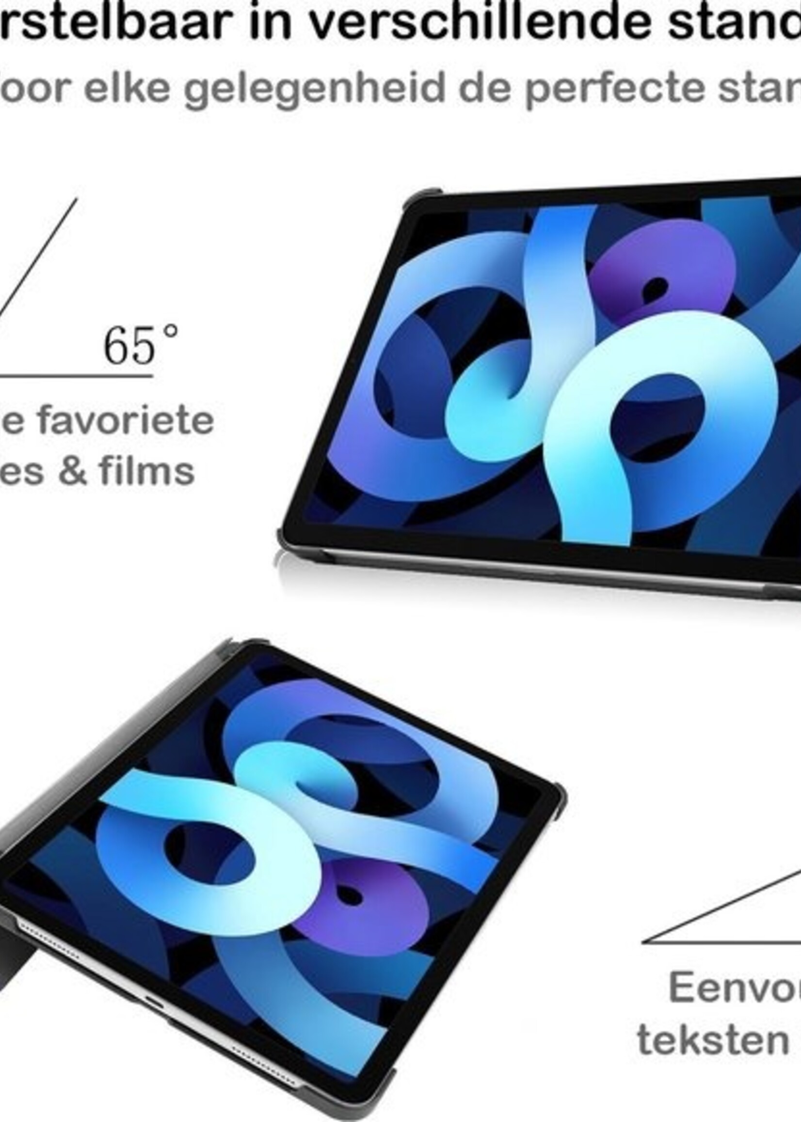 BTH Hoes Geschikt voor iPad Air 2020 Hoes Book Case Hoesje Trifold Cover - Hoesje Geschikt voor iPad Air 4 2020 Hoesje Bookcase - Blauw