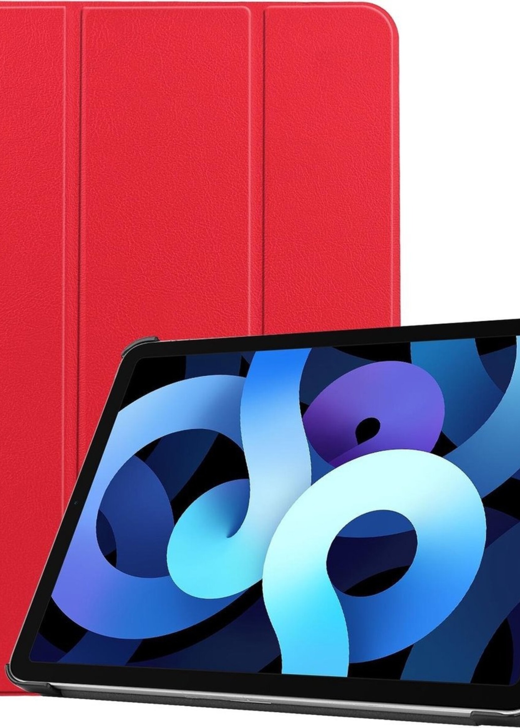 BTH Hoes Geschikt voor iPad Air 2020 Hoes Book Case Hoesje Trifold Cover - Hoesje Geschikt voor iPad Air 4 2020 Hoesje Bookcase - Rood