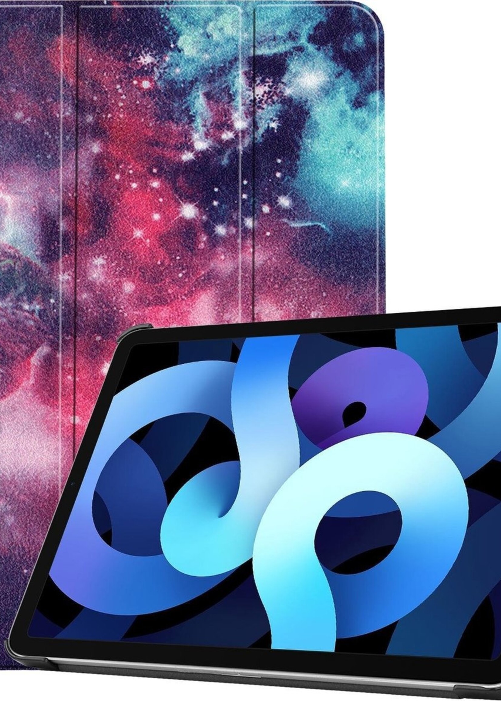 BTH Hoes Geschikt voor iPad Air 2020 Hoes Book Case Hoesje Trifold Cover - Hoesje Geschikt voor iPad Air 4 2020 Hoesje Bookcase - Galaxy