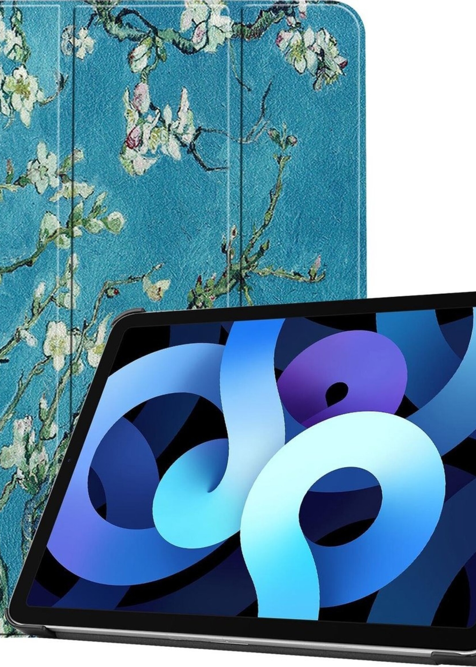 BTH Hoes Geschikt voor iPad Air 2020 Hoes Book Case Hoesje Trifold Cover - Hoesje Geschikt voor iPad Air 4 2020 Hoesje Bookcase - Bloesem