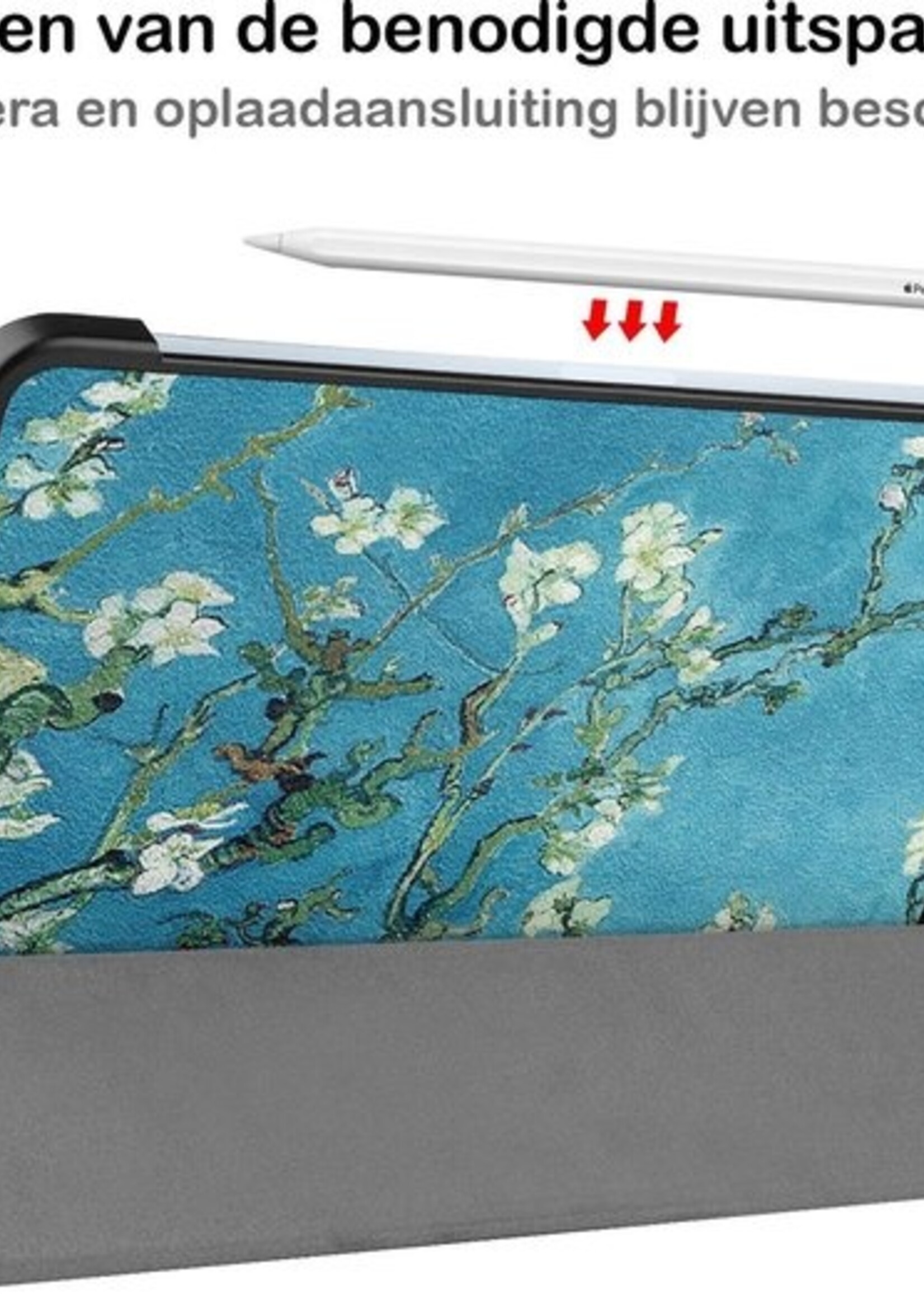 BTH Hoes Geschikt voor iPad Air 2020 Hoes Book Case Hoesje Trifold Cover - Hoesje Geschikt voor iPad Air 4 2020 Hoesje Bookcase - Bloesem