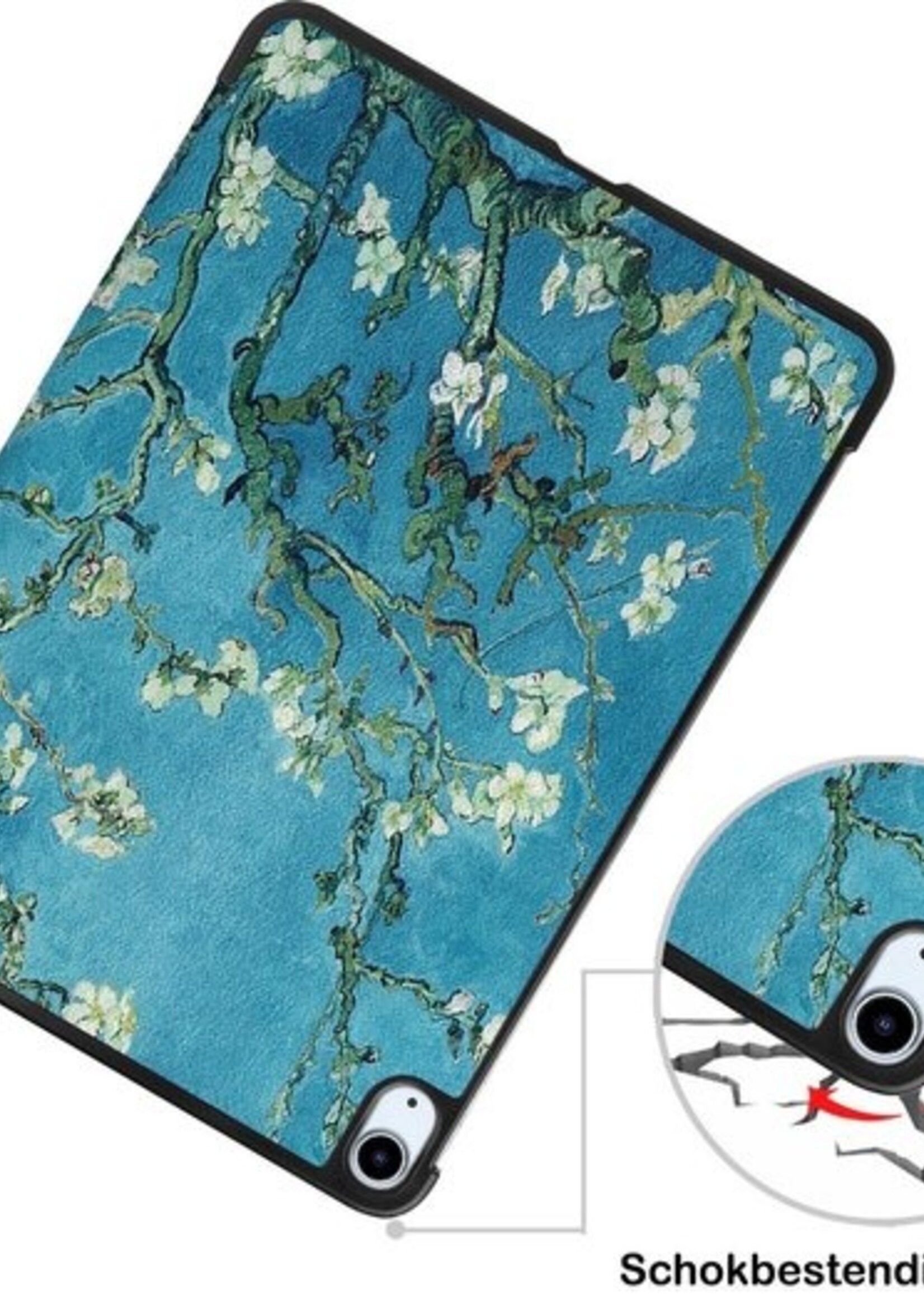 BTH Hoes Geschikt voor iPad Air 2020 Hoes Book Case Hoesje Trifold Cover - Hoesje Geschikt voor iPad Air 4 2020 Hoesje Bookcase - Bloesem