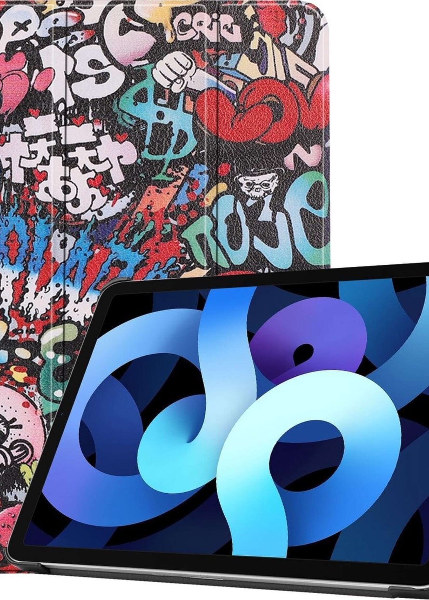 BTH Hoes Geschikt voor iPad Air 2020 Hoes Book Case Hoesje Trifold Cover - Hoesje Geschikt voor iPad Air 4 2020 Hoesje Bookcase - Graffity