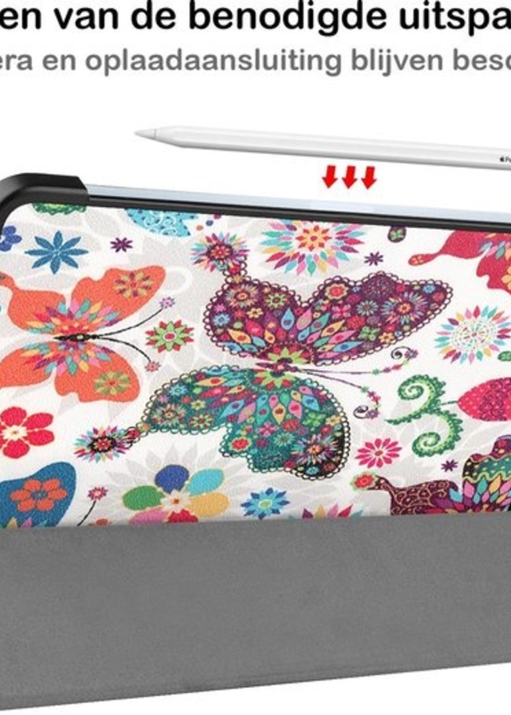 BTH Hoes Geschikt voor iPad Air 2020 Hoes Book Case Hoesje Trifold Cover - Hoesje Geschikt voor iPad Air 4 2020 Hoesje Bookcase - Vlinders