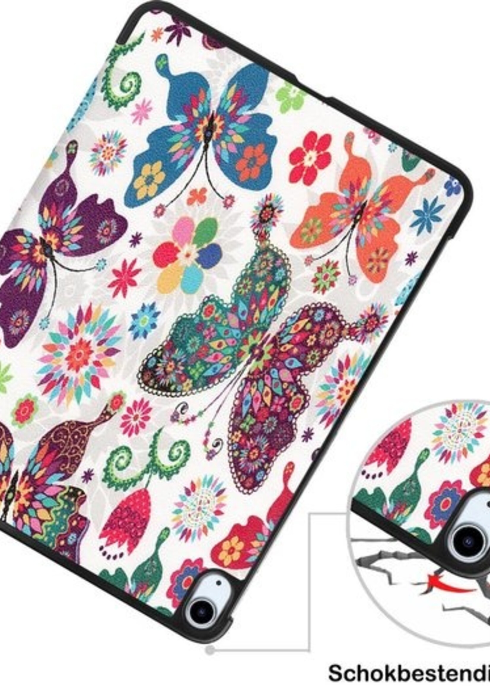 BTH Hoes Geschikt voor iPad Air 2020 Hoes Book Case Hoesje Trifold Cover - Hoesje Geschikt voor iPad Air 4 2020 Hoesje Bookcase - Vlinders