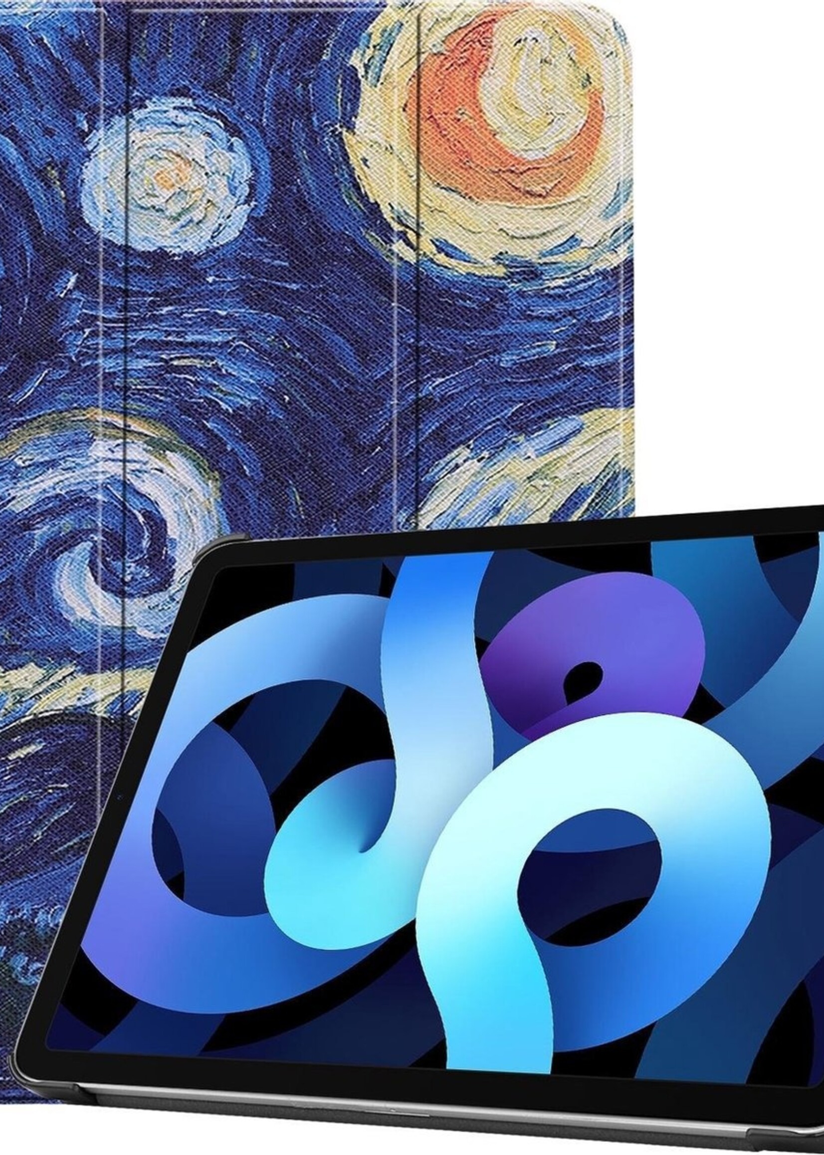BTH Hoes Geschikt voor iPad Air 2020 Hoes Book Case Hoesje Trifold Cover - Hoesje Geschikt voor iPad Air 4 2020 Hoesje Bookcase - Sterrenhemel