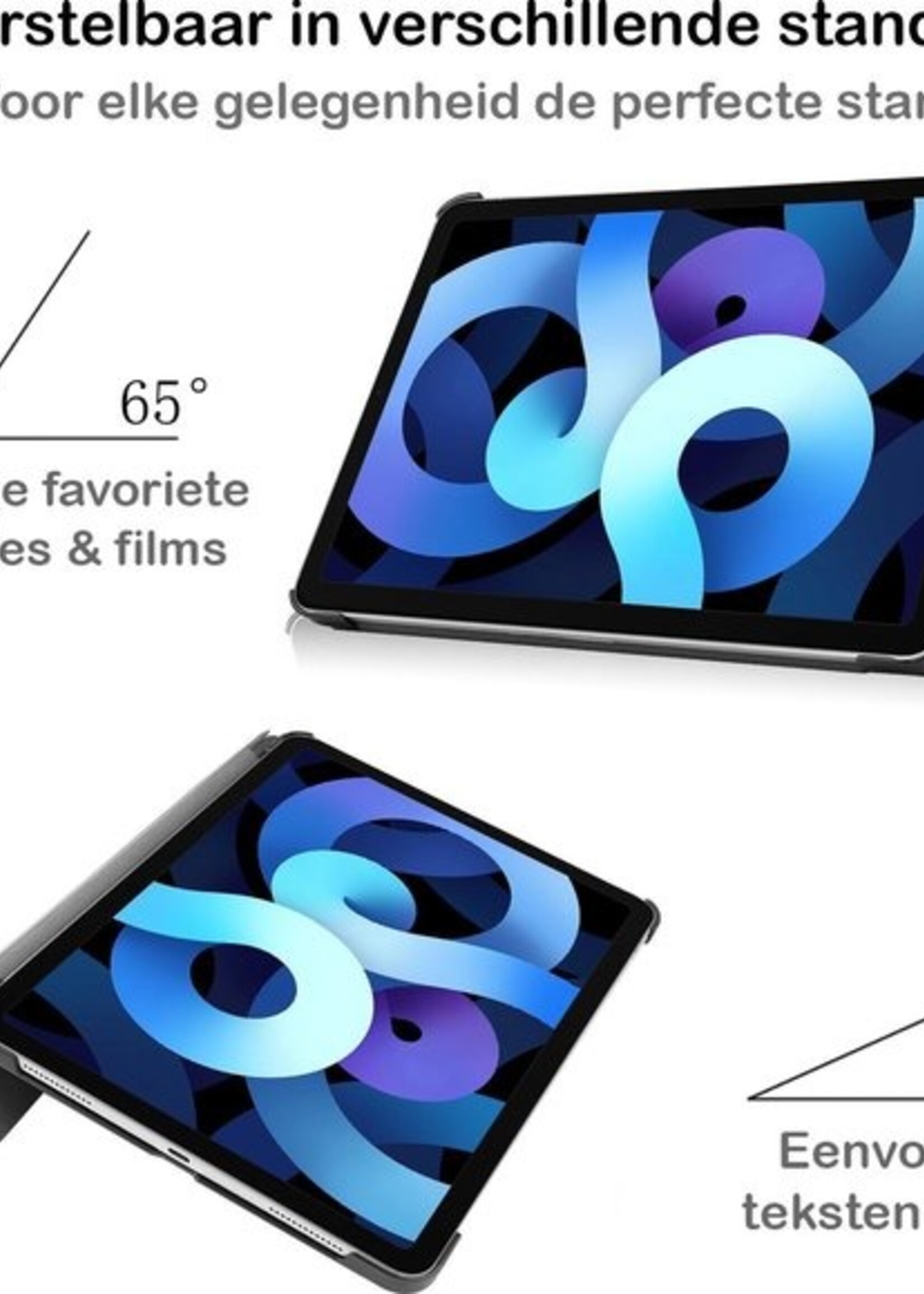 BTH Hoes Geschikt voor iPad Air 2020 Hoes Book Case Hoesje Trifold Cover - Hoesje Geschikt voor iPad Air 4 2020 Hoesje Bookcase - Sterrenhemel