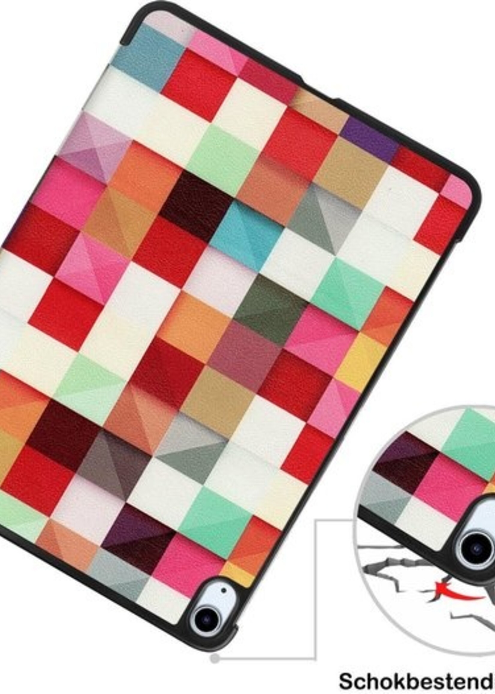 BTH Hoes Geschikt voor iPad Air 2020 Hoes Book Case Hoesje Trifold Cover - Hoesje Geschikt voor iPad Air 4 2020 Hoesje Bookcase - Blokken