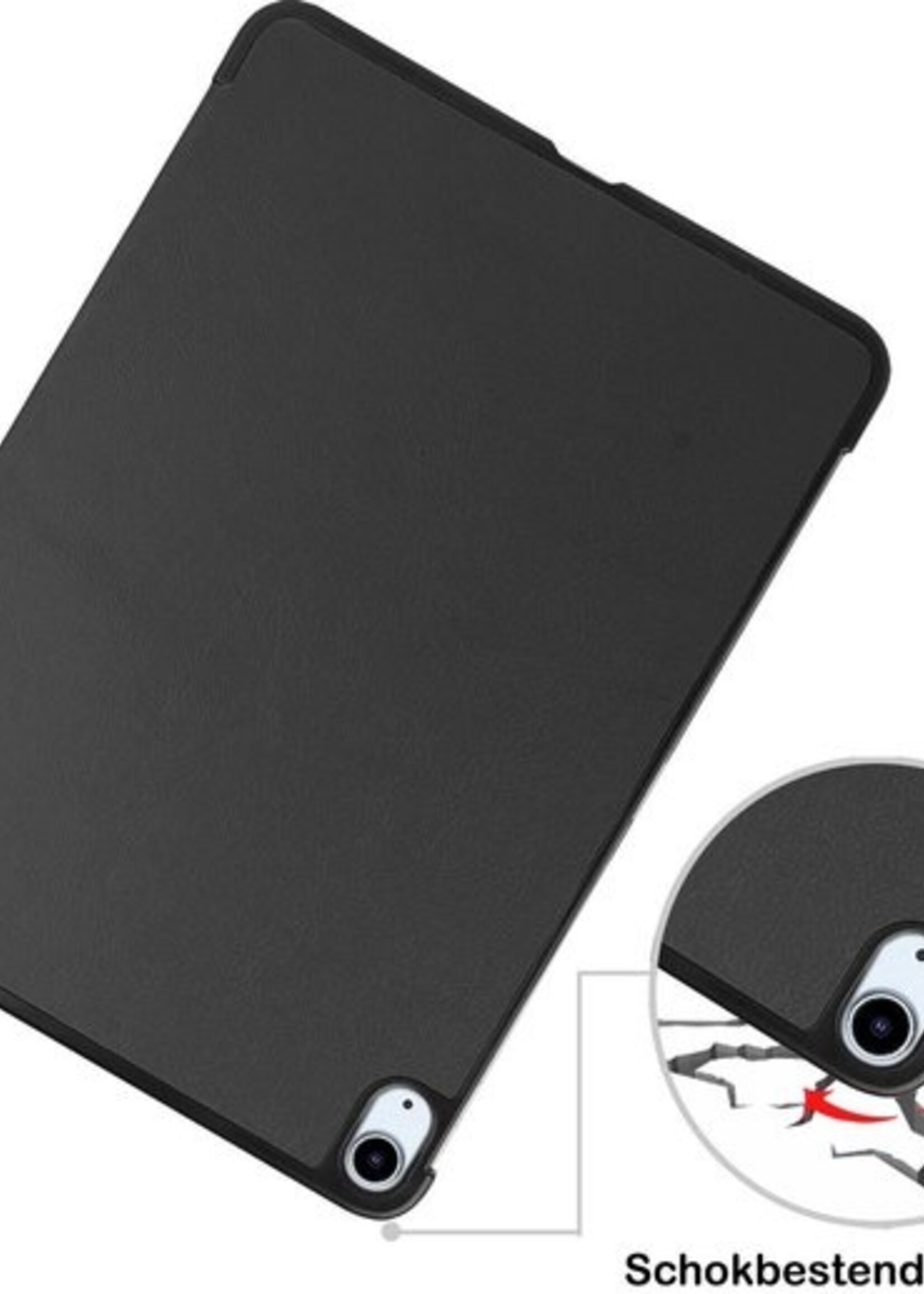 BTH Hoes Geschikt voor iPad Air 2020 Hoes Book Case Hoesje Trifold Cover Met Screenprotector - Hoesje Geschikt voor iPad Air 4 2020 Hoesje Bookcase - Zwart
