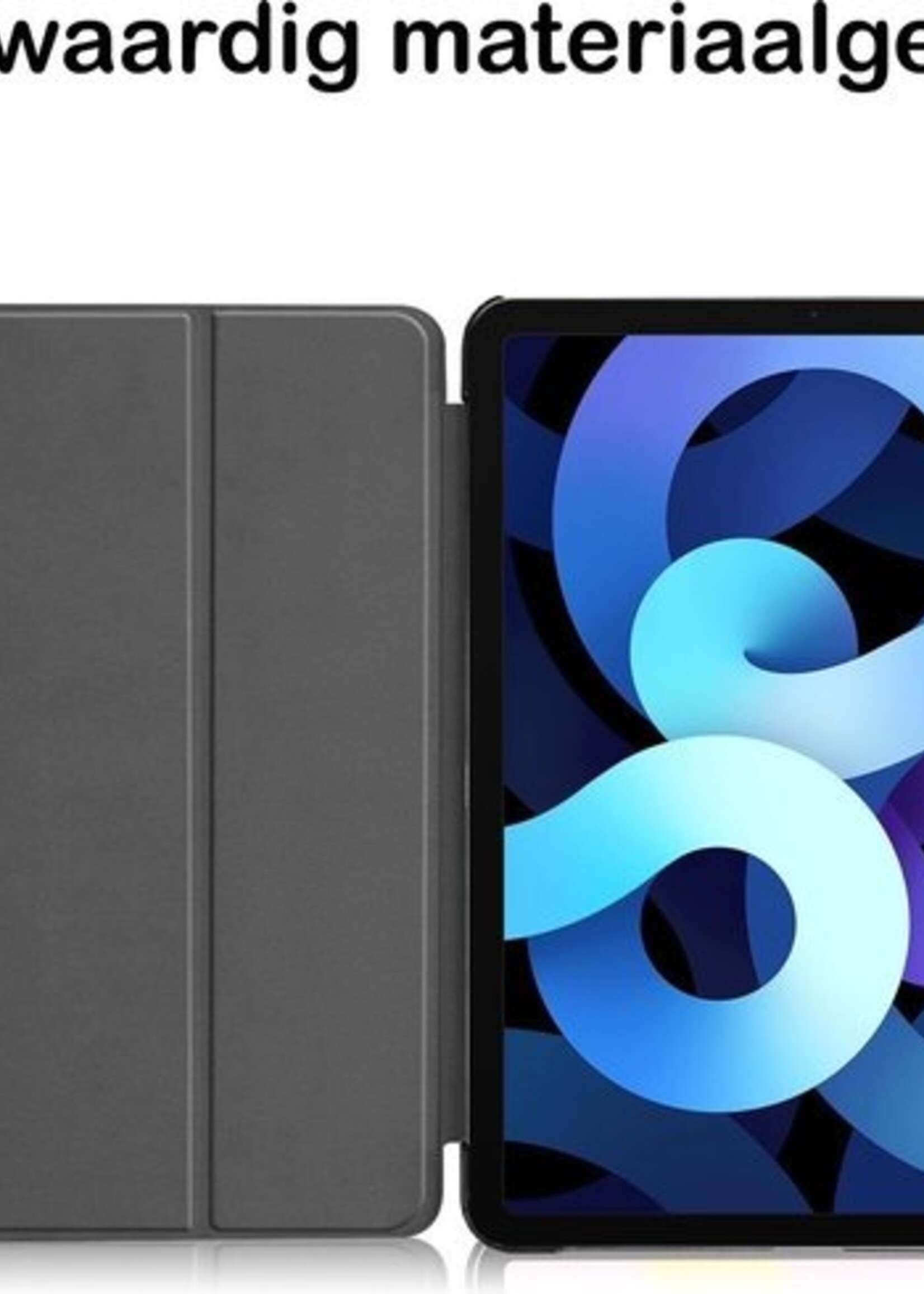 BTH Hoes Geschikt voor iPad Air 2020 Hoes Book Case Hoesje Trifold Cover Met Screenprotector - Hoesje Geschikt voor iPad Air 4 2020 Hoesje Bookcase - Donkerblauw