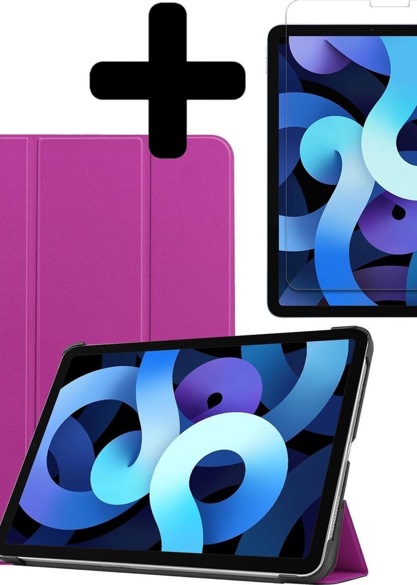 BTH Hoes Geschikt voor iPad Air 2020 Hoes Book Case Hoesje Trifold Cover Met Screenprotector - Hoesje Geschikt voor iPad Air 4 2020 Hoesje Bookcase - Paars