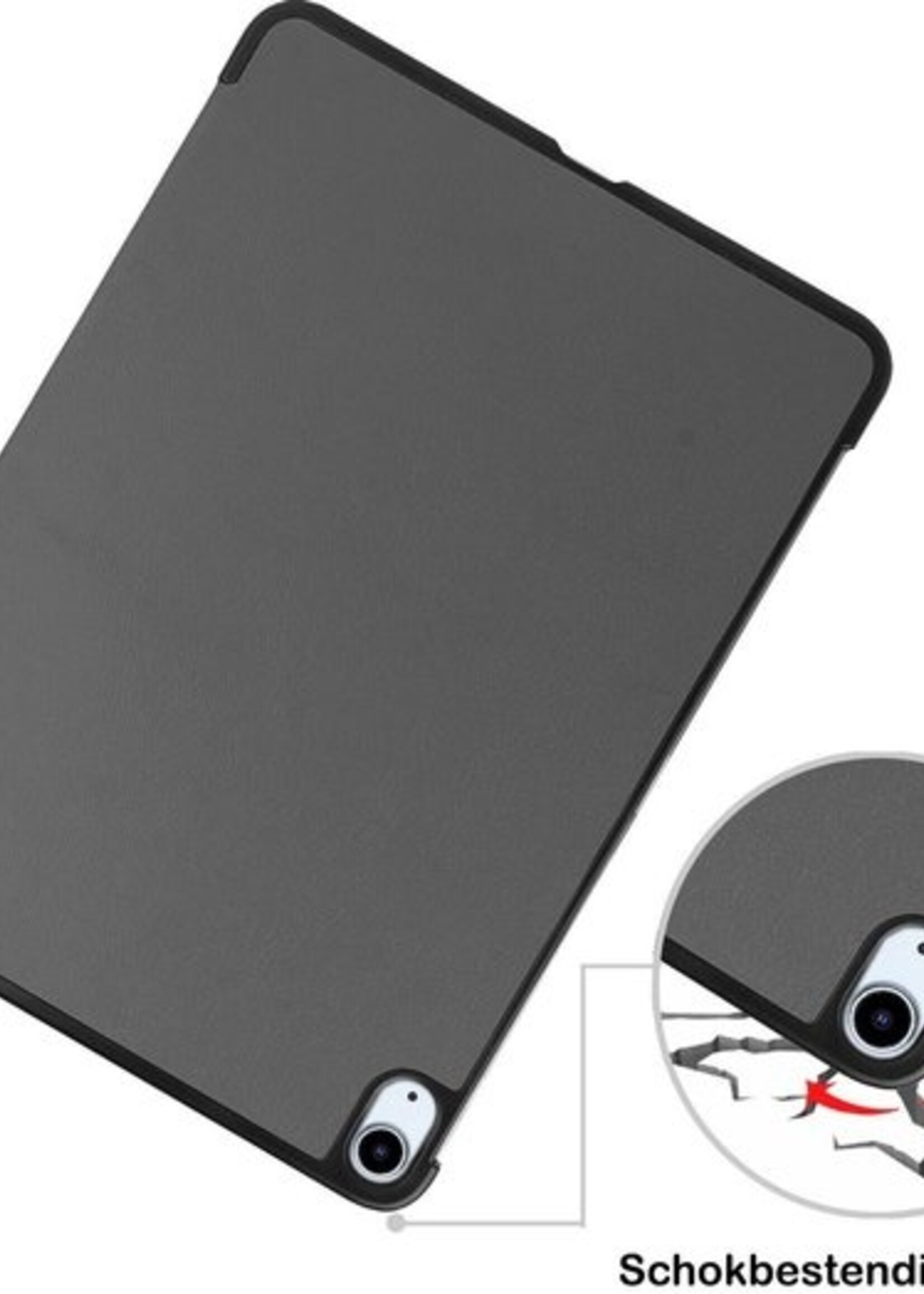 BTH Hoes Geschikt voor iPad Air 2020 Hoes Book Case Hoesje Trifold Cover Met Screenprotector - Hoesje Geschikt voor iPad Air 4 2020 Hoesje Bookcase - Grijs