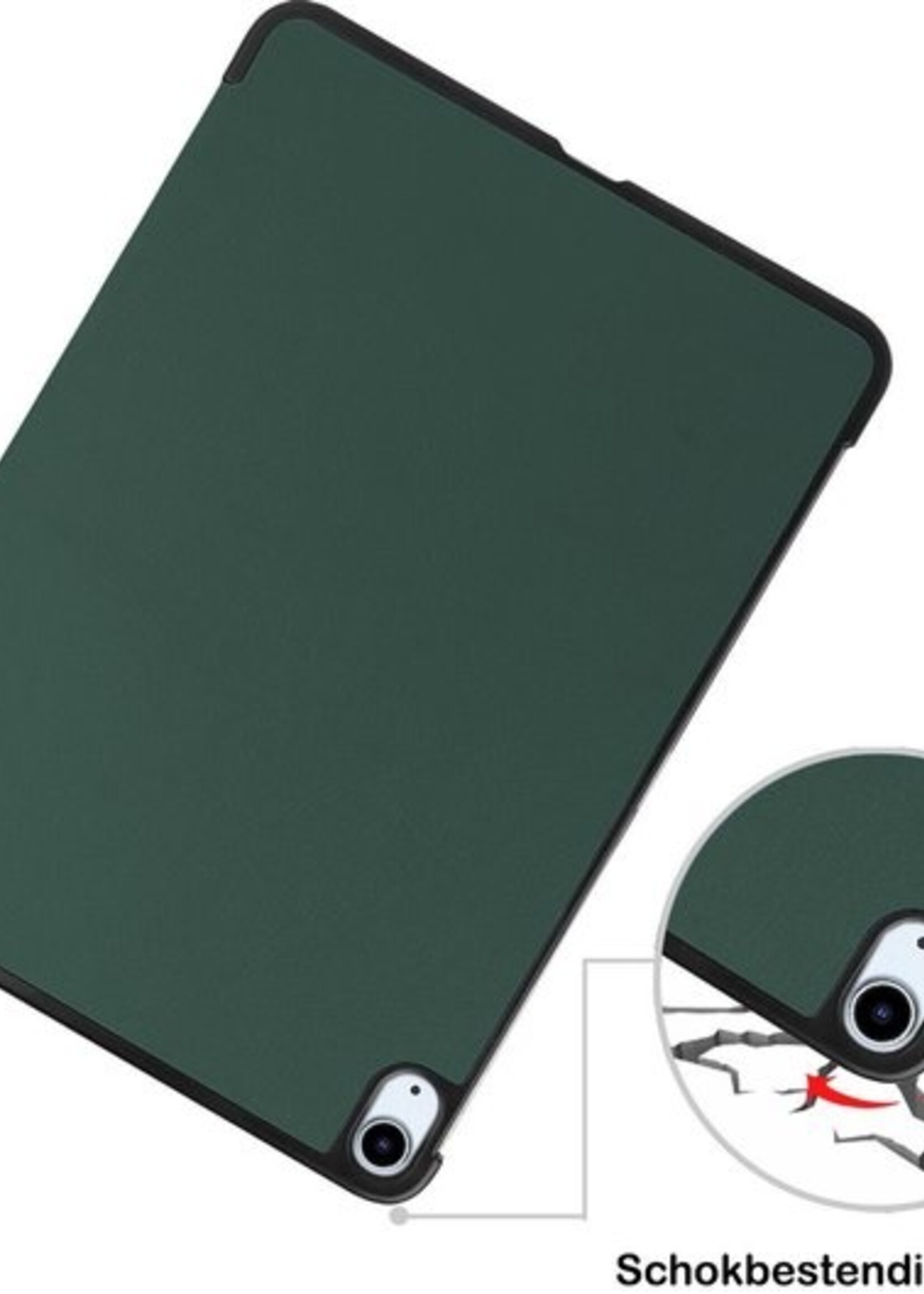 BTH Hoes Geschikt voor iPad Air 2020 Hoes Book Case Hoesje Trifold Cover Met Screenprotector - Hoesje Geschikt voor iPad Air 4 2020 Hoesje Bookcase - Donkergroen