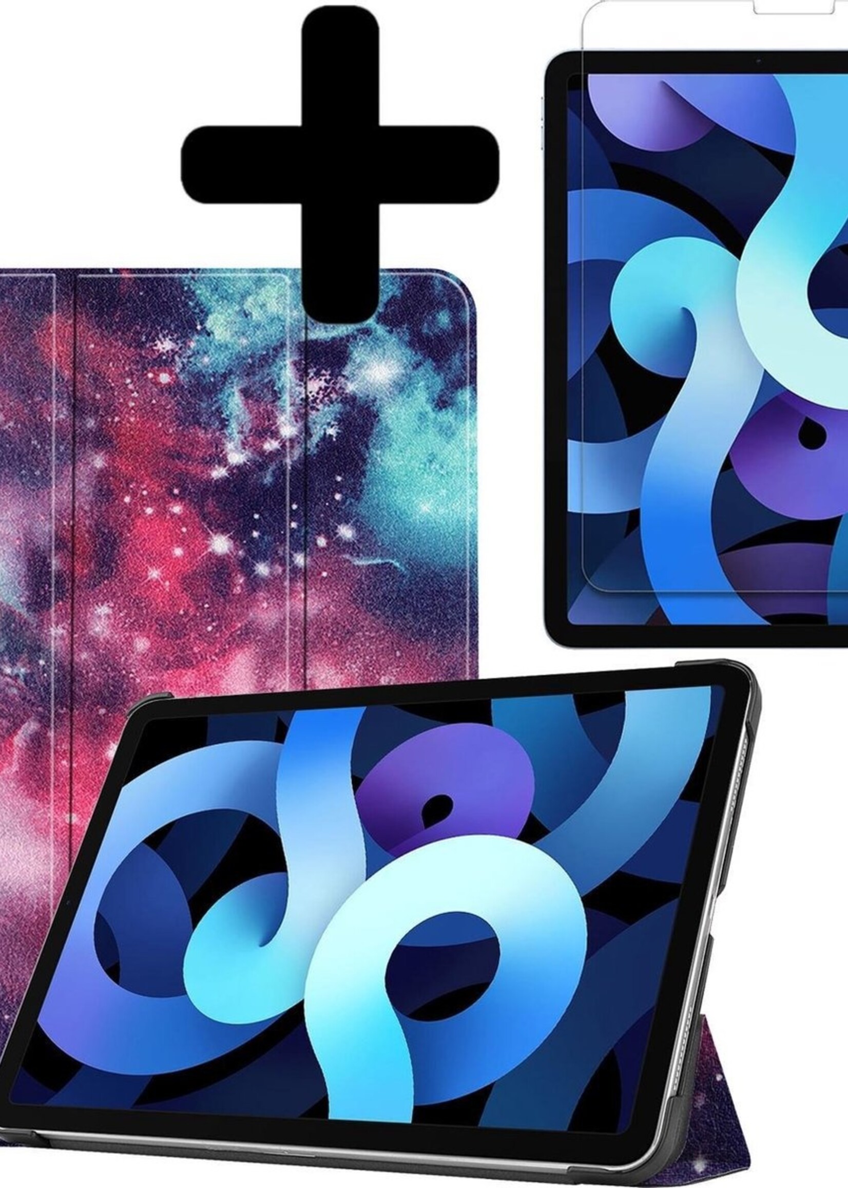 BTH Hoes Geschikt voor iPad Air 2020 Hoes Book Case Hoesje Trifold Cover Met Screenprotector - Hoesje Geschikt voor iPad Air 4 2020 Hoesje Bookcase - Galaxy