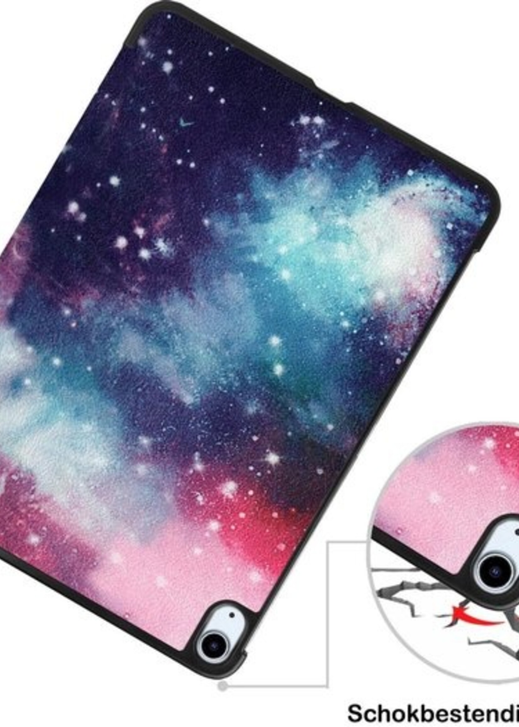 BTH Hoes Geschikt voor iPad Air 2020 Hoes Book Case Hoesje Trifold Cover Met Screenprotector - Hoesje Geschikt voor iPad Air 4 2020 Hoesje Bookcase - Galaxy