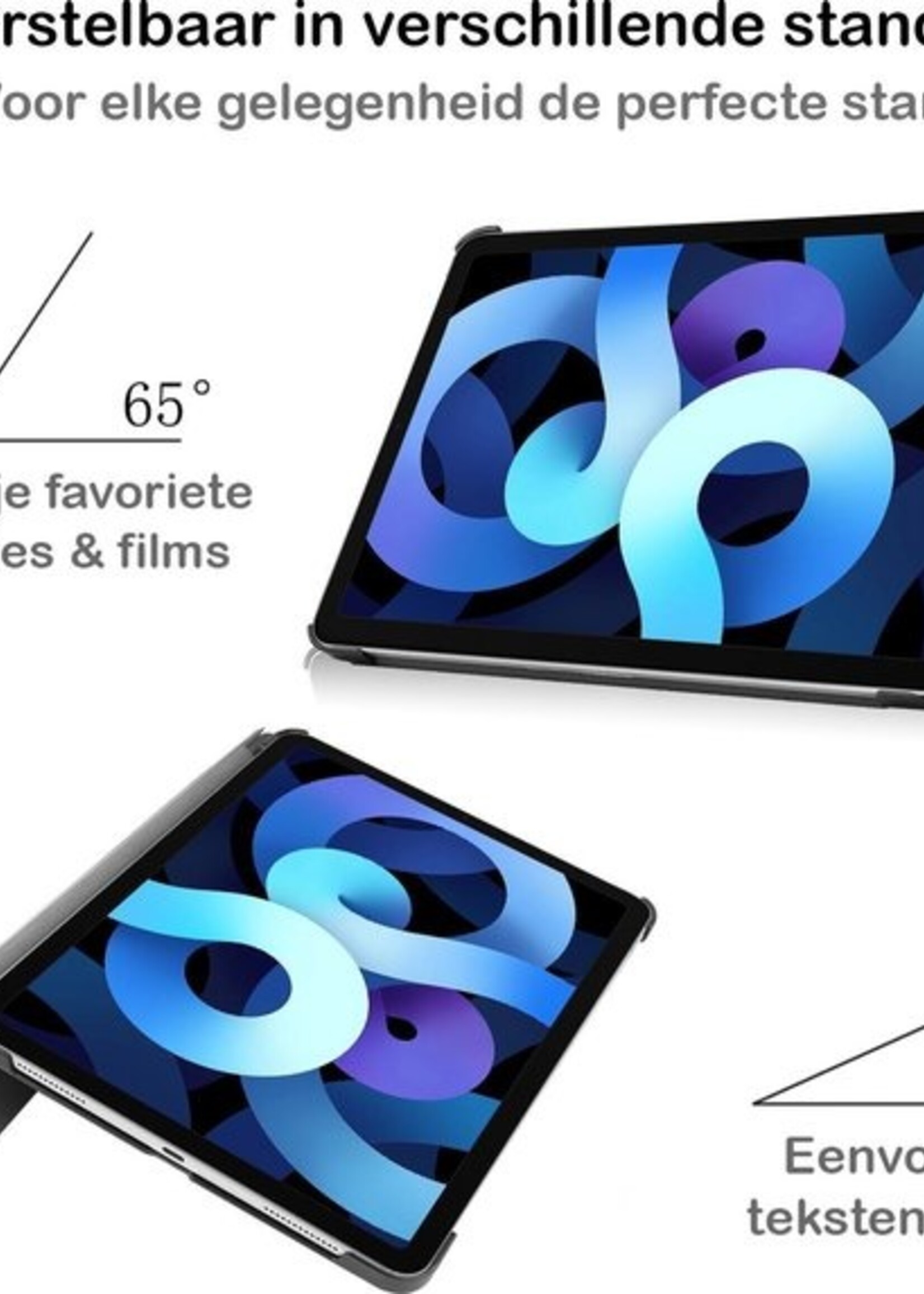 BTH Hoes Geschikt voor iPad Air 2020 Hoes Book Case Hoesje Trifold Cover Met Screenprotector - Hoesje Geschikt voor iPad Air 4 2020 Hoesje Bookcase - Graffity