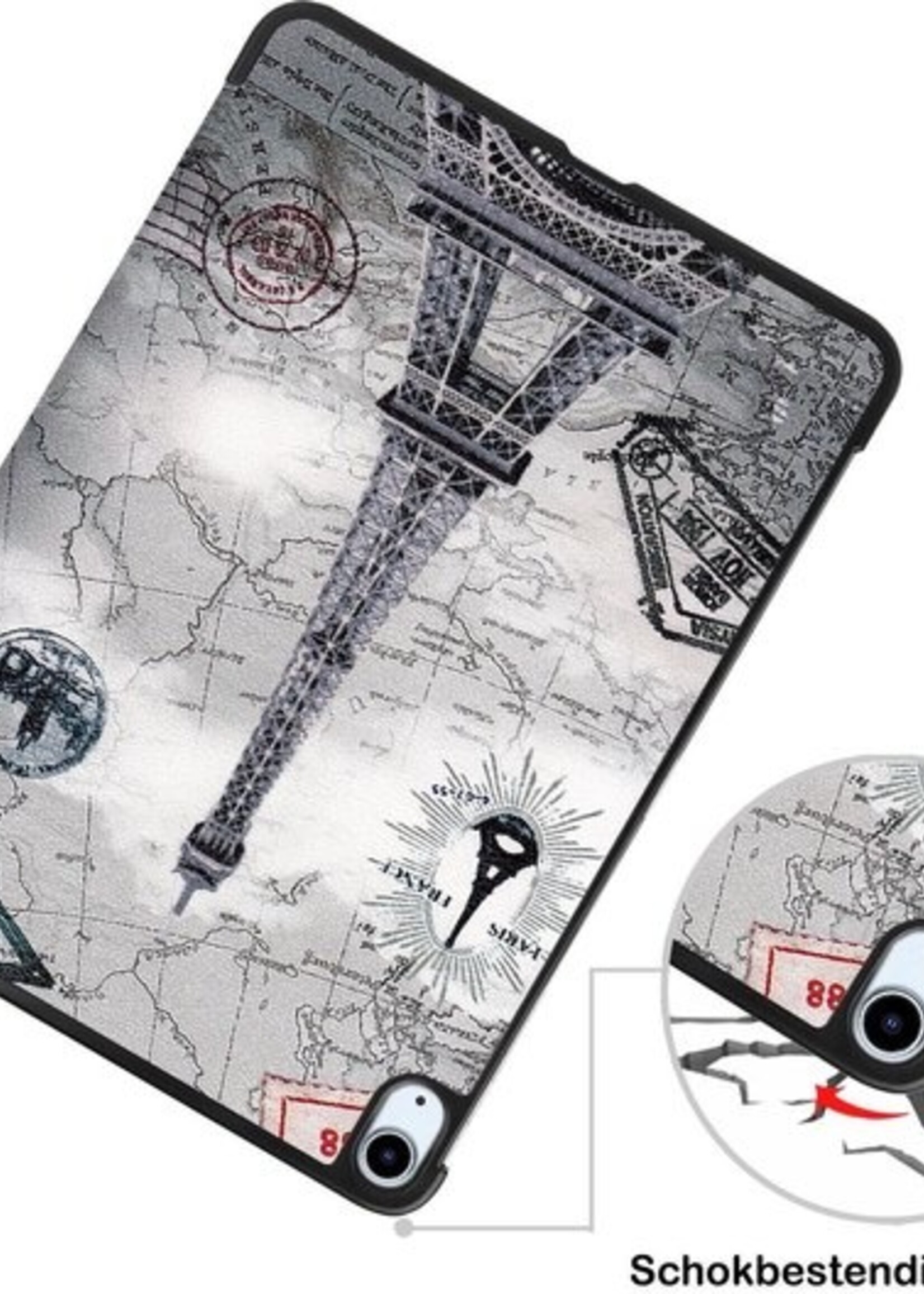 BTH Hoes Geschikt voor iPad Air 2020 Hoes Book Case Hoesje Trifold Cover Met Screenprotector - Hoesje Geschikt voor iPad Air 4 2020 Hoesje Bookcase - Eiffeltoren