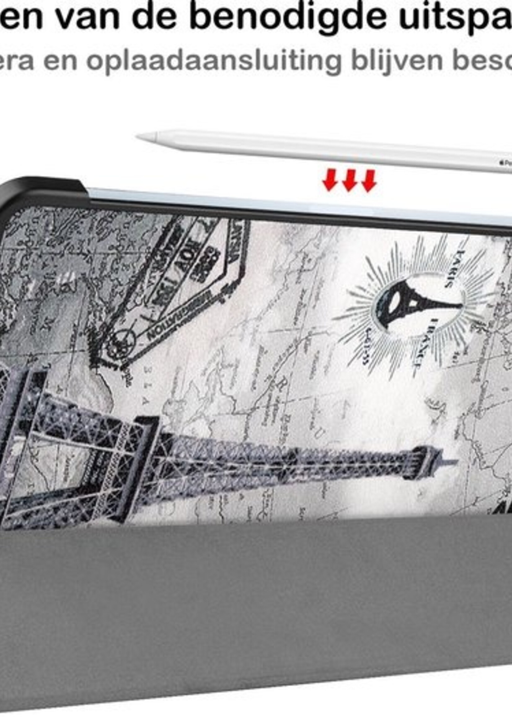 BTH Hoes Geschikt voor iPad Air 2020 Hoes Book Case Hoesje Trifold Cover Met Screenprotector - Hoesje Geschikt voor iPad Air 4 2020 Hoesje Bookcase - Eiffeltoren
