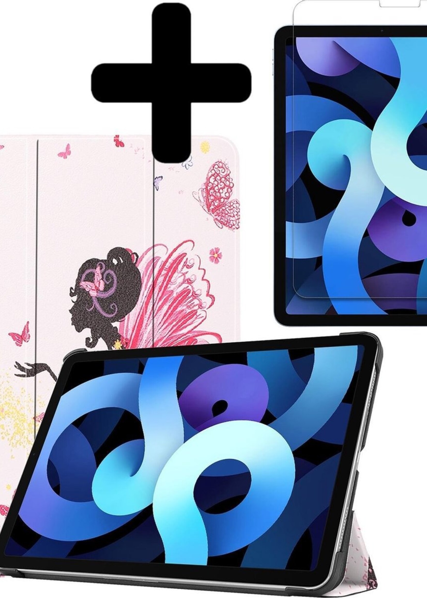 BTH Hoes Geschikt voor iPad Air 2020 Hoes Book Case Hoesje Trifold Cover Met Screenprotector - Hoesje Geschikt voor iPad Air 4 2020 Hoesje Bookcase - Elfje